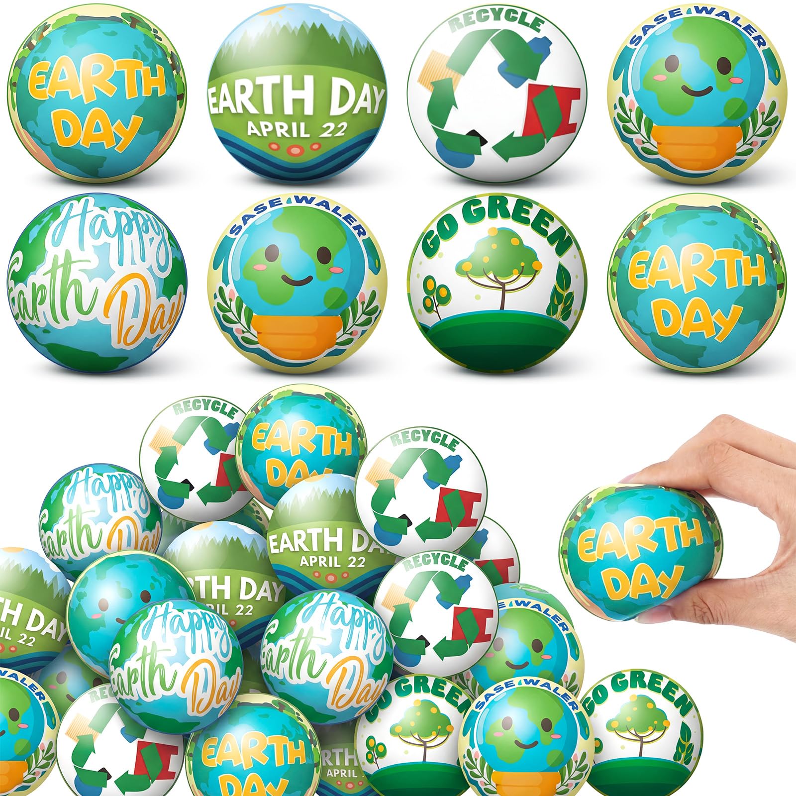 Gemscream 48 Pcs Earth Day Stress Balls Bulk Mini Squeeze Balls 2.5 Inch Fidget for Earth Day Decorations Party Favor Stress Relief Gifts Prizes