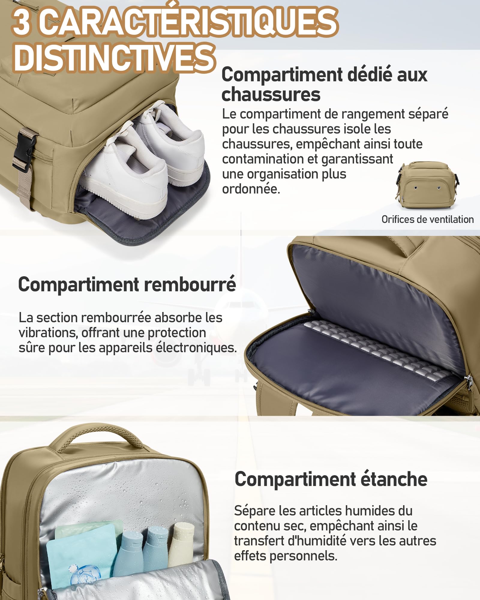 suradar Sac a Dos de Compression Voyage Sous Vide avec Pompe Intégrée Sac Cabine Avion 40x30x20 Ryanair Wizzair Eurowings Vueling Airbag Travel Sacs Sous Vide Bagage Cabine 40x30x20 Kaki