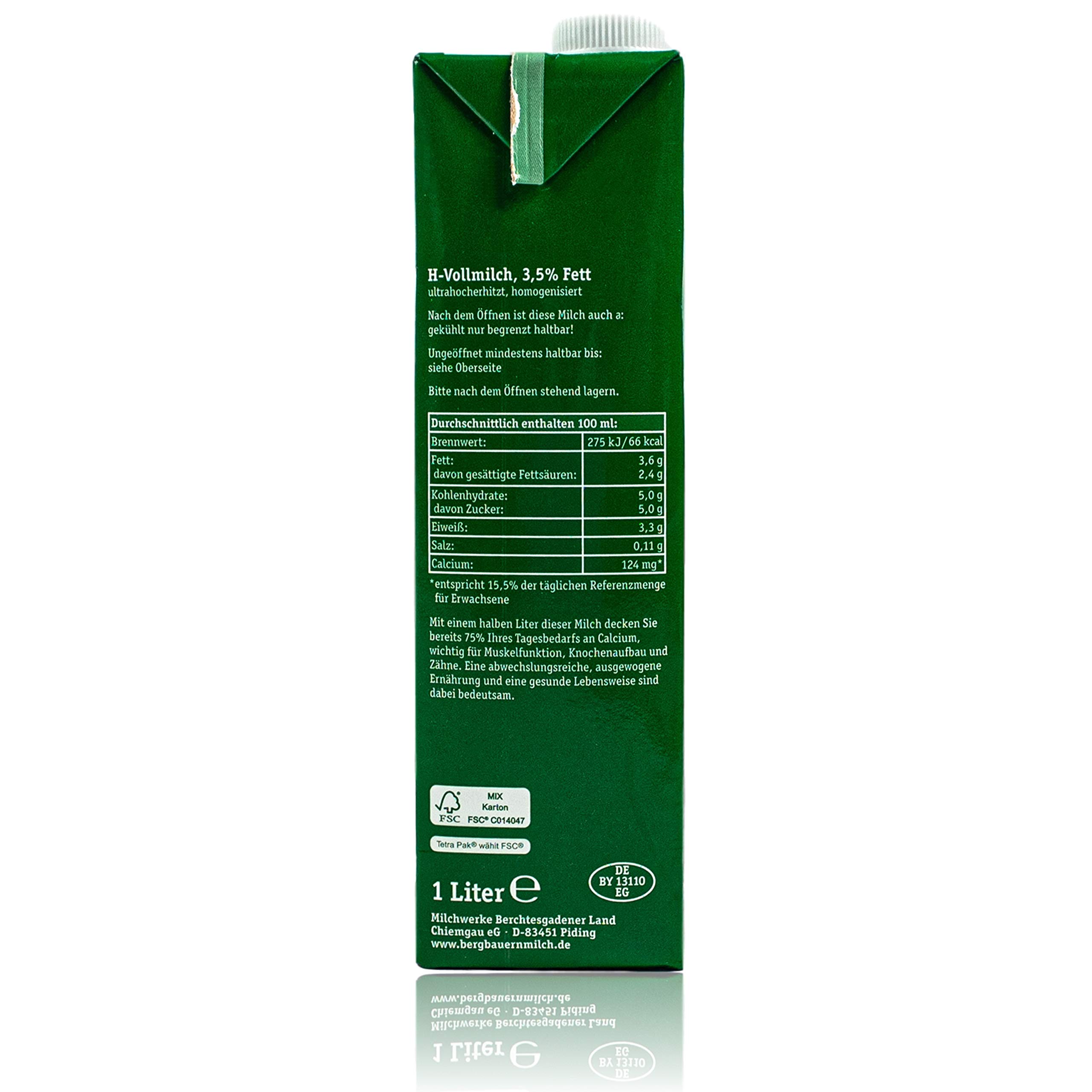 Berchtesgadener Land - 10 Stück H-Vollmilch 3,5% in 1 Liter Packung haltbare Milch von Höfen aus der Berg- und Alpenregion (Bergbauernmilch)