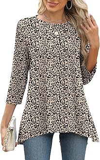 3/4 Sleeve Tunic Tops for Women Loose Fit Dressy Casual Blouse Flowy Shirts to Wear with Leggings S-3XL