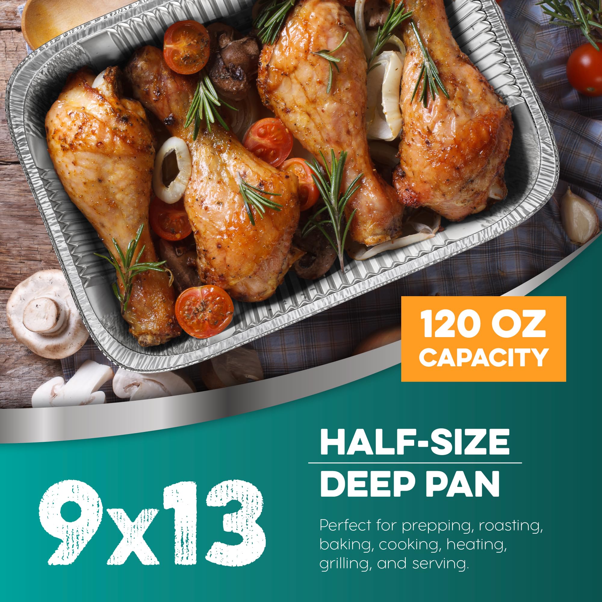 Aluminium-Pfannen 22,9 x 33 cm [45 Stück] Aluminiumfolien-Pfannen – Einweg-Pfannen zum Backen, Grillen, Braten, Kuchen-Serviergerichte, Catering-Zubehör, Dampftisch-Chafing Pans, halbe Größe