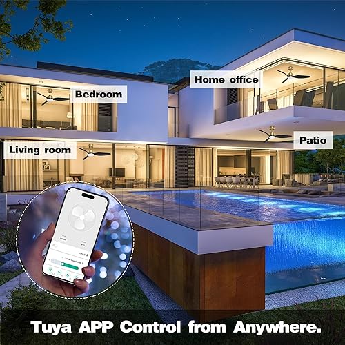 Miniatura 6 de Ventiladores de techo inteligentes de 48 pulgadas con luces LED, control remoto, motor CC silencioso, regulable, ventilador de techo para interior y