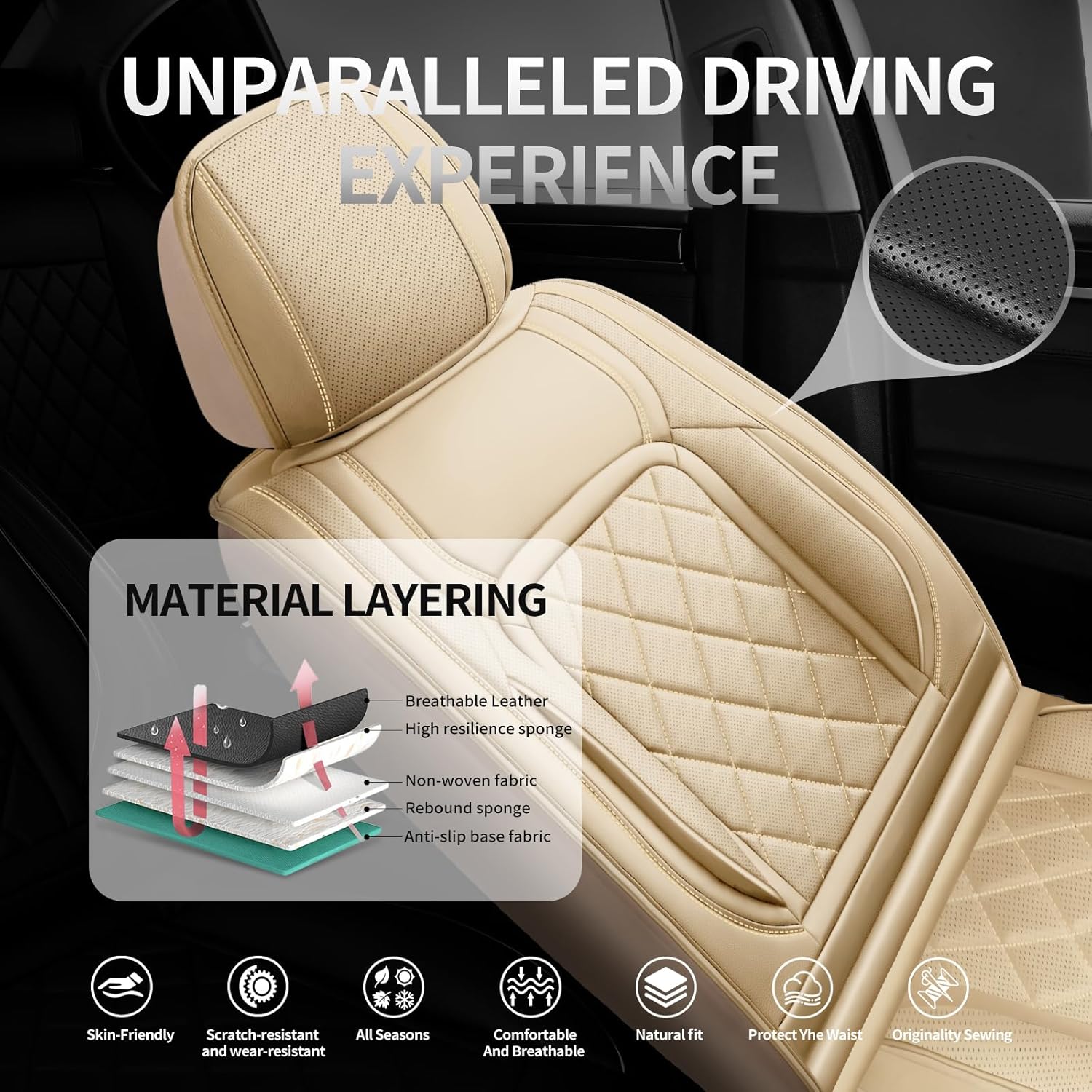 Fit CRV Premium Leather Car Seat Covers for Honda CRV cr-v 2011-2025 2026 - Waterproof，Breathable，All-Weather Seat Cushion Protecto & Airbag Compatible, 2 Front Seat Beige