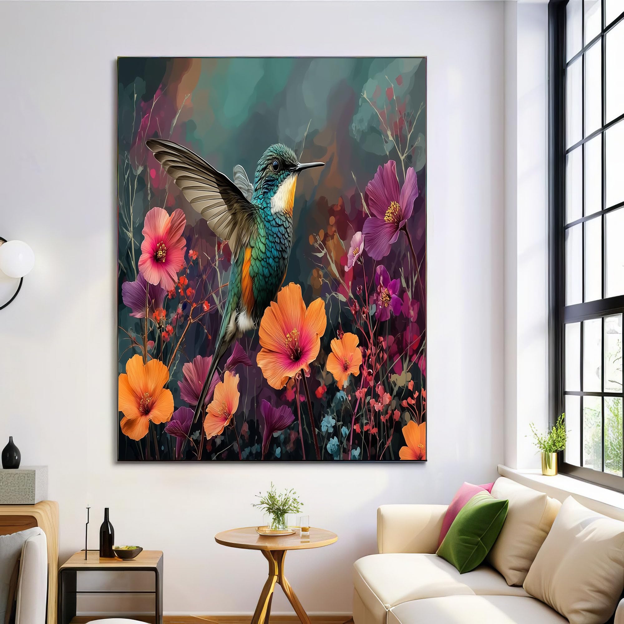 Tableau colibri imprimé fleur pour salle de bain sans cadre - 8