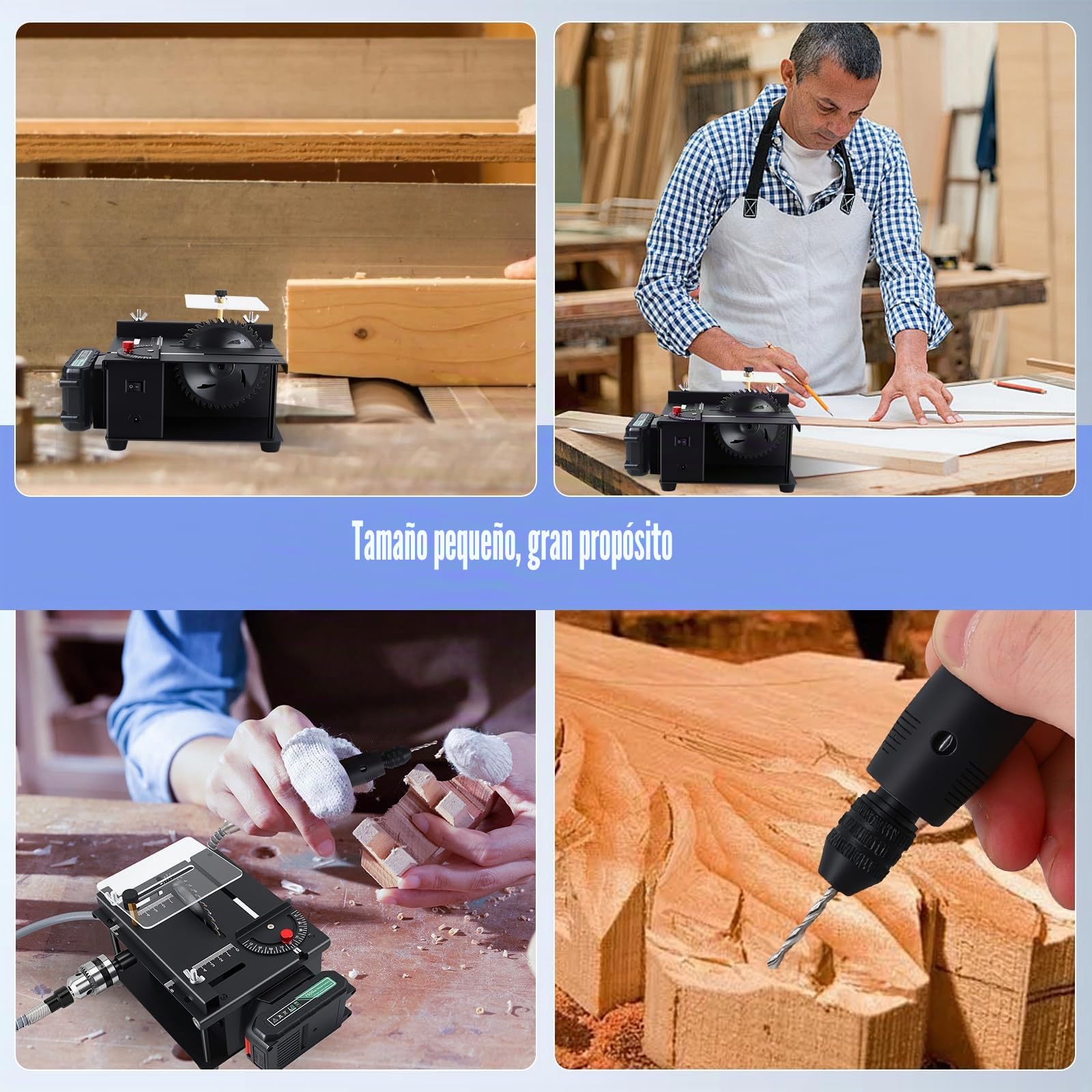 Minisierra de mesa con batería y eje flexible - Sierra de mesa de precisión de 23 000 RPM, ángulo de corte ajustable, sierra multifuncional 3 en 1 madera, plástico, accesorios lijar y taladrar