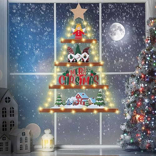 Miniatura 3 de Árbol de Navidad para colgar en la pared con luces, decoración de pared de Navidad de 4 niveles, adorno de Navidad rústico para colgar en la pared,
