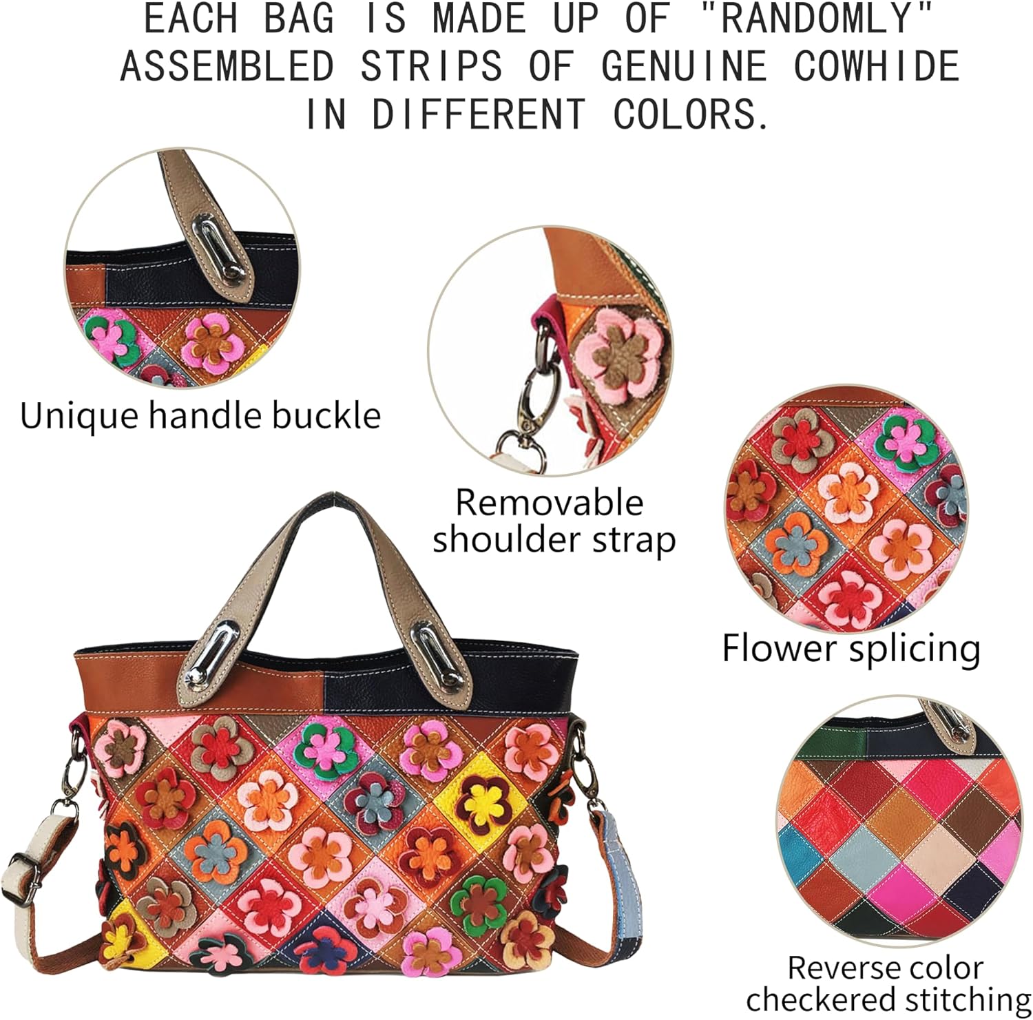 Handmade Cowhide Multi-color Block Random Stitching Unique Style Women's Bag - Crossbody, Shoulder and Handheld - Image 5