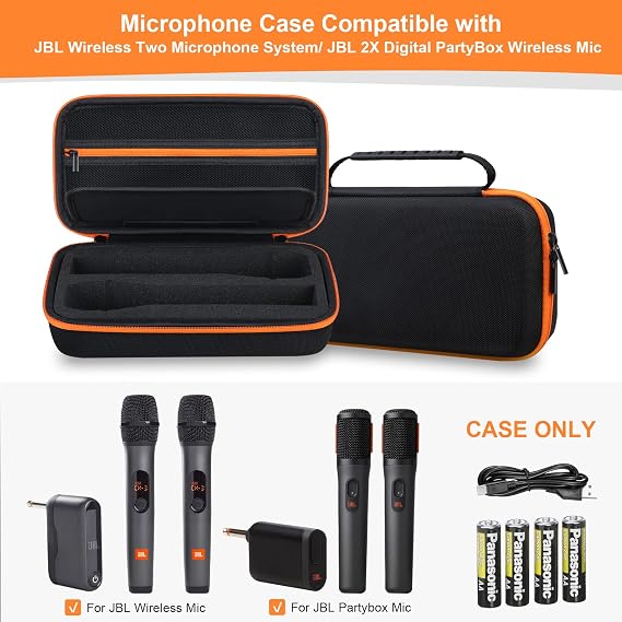 RAIALL Wireless Microphone Case for JBL PartyBox Wireless Microphone - 2 Digital Wireless Microphones, Black, Travel Case