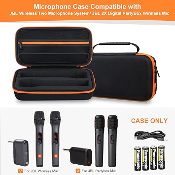 RAIALL Wireless Microphone Case for JBL PartyBox Wireless Microphone - 2 Digital Wireless Microphones, Black, Travel Case