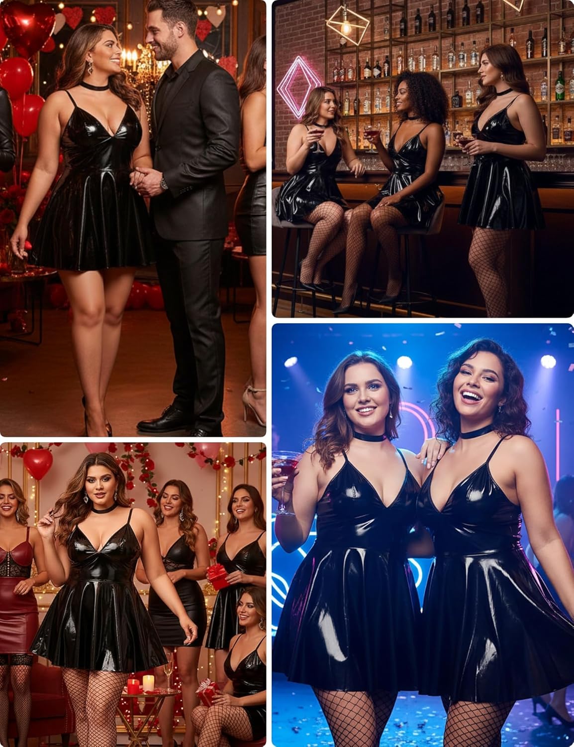 ohyeah Faux Leather Lingerie Dress for Women Plus Size Mini Dress V Neck Backless Babydoll Lingerie Rave Outfits - Image 4