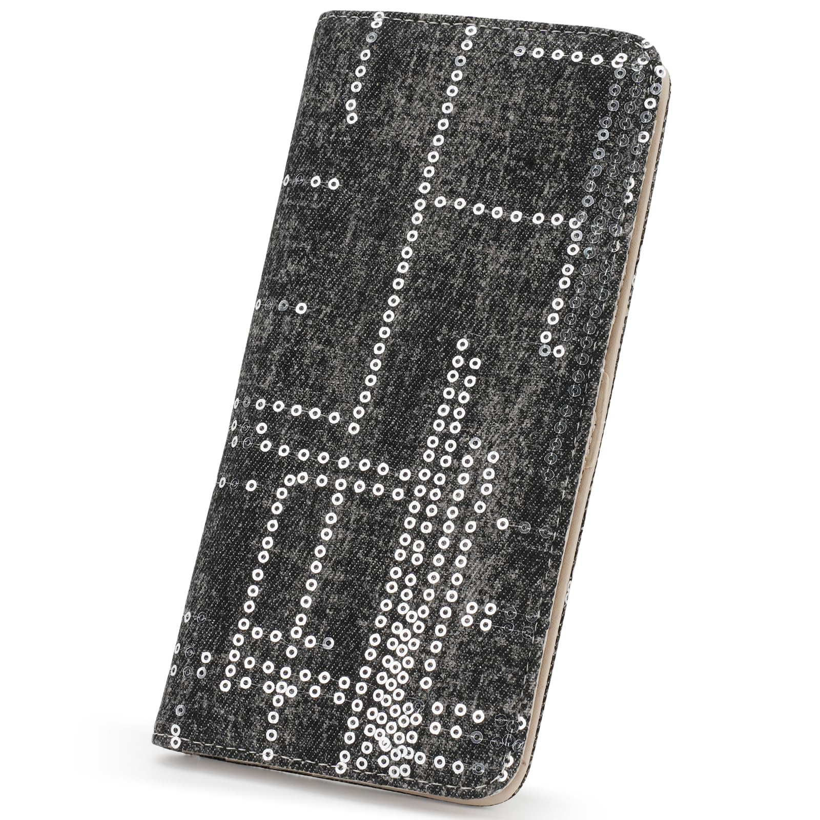 YUWEIUS Ultra Slim Thin Denim Wallet Women RFID Blocking Credit Card Holder Bifold Long Ladies Billfold Wallet