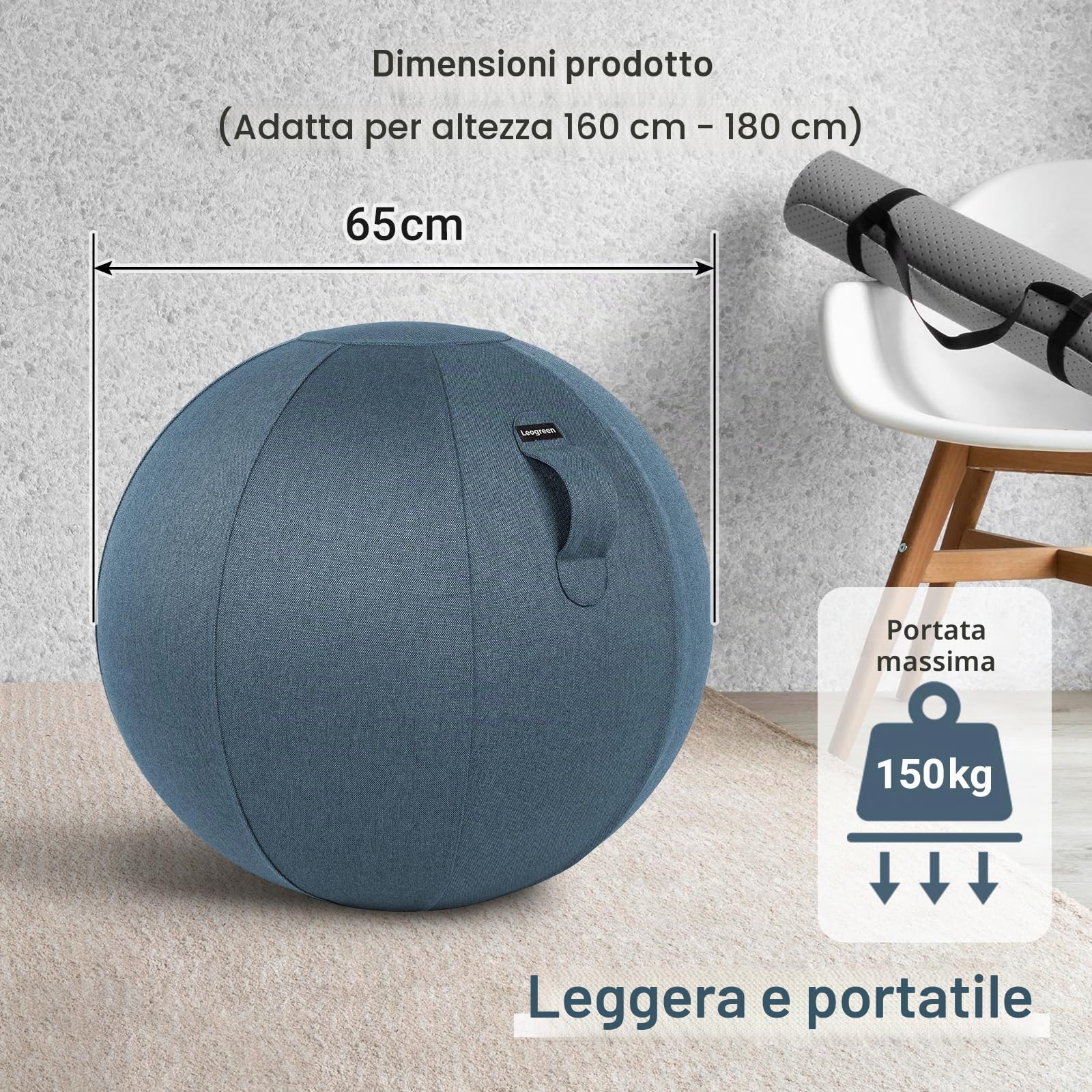 Leogreen Palla Seduta Ufficio di dimensioni 65CM 75CM Palla con Pompa con Copertura in Lino，Palla per Pilates Esercizi Ginnastica e Yoga