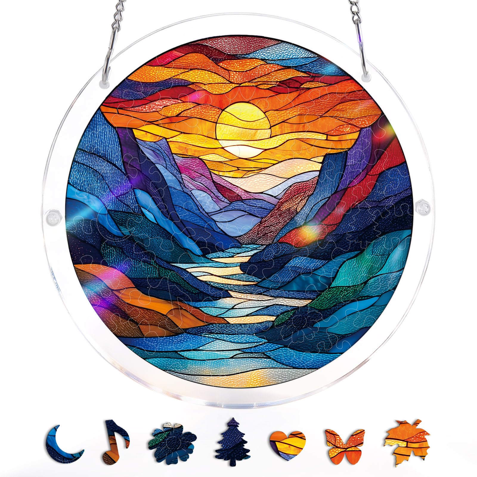 Blumuze Acrylic Puzzle for Adult Window Hanging,Acrylic Suncatcher Wall Hanging,Sun Catcher Stained Glass Acrylic Puzzle Decoration Birthday Gift for Women Men (Moonlit Riverscape, 8.9 in)