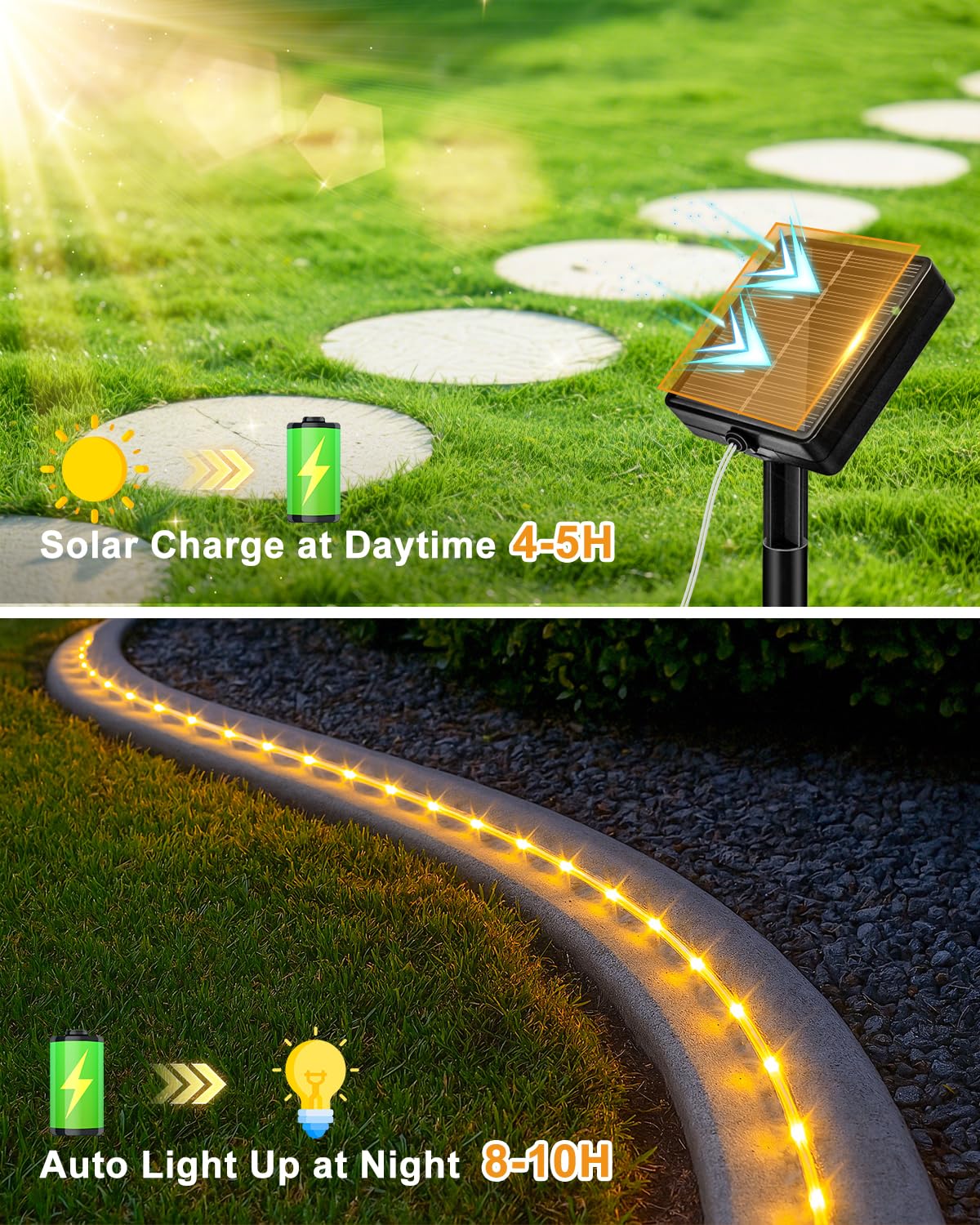 Btfarm Manguera de luces solares para exteriores, resistente a la intemperie, 10 m, 100 LED, tubo de luz solar para exteriores, IP65, resistente al agua, 8 modos, para jardín, terraza, valla, patio