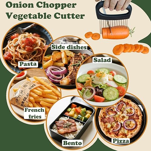 Miniatura 6 de Soporte de cebolla extra grande para rebanar, cortador de verduras de cebolla, cortador de tomate extragrande con 16 agujas largas, picador de