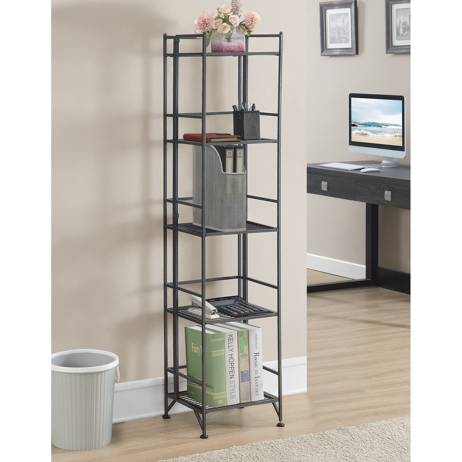 Convenience Concepts Xtra Storage Shelves - 5-Tier Folding Metal Shelving, Modern Shelves for Storage and Display in Living Room, Bathroom, Office, Kitchen, Garage, Speckled Gray