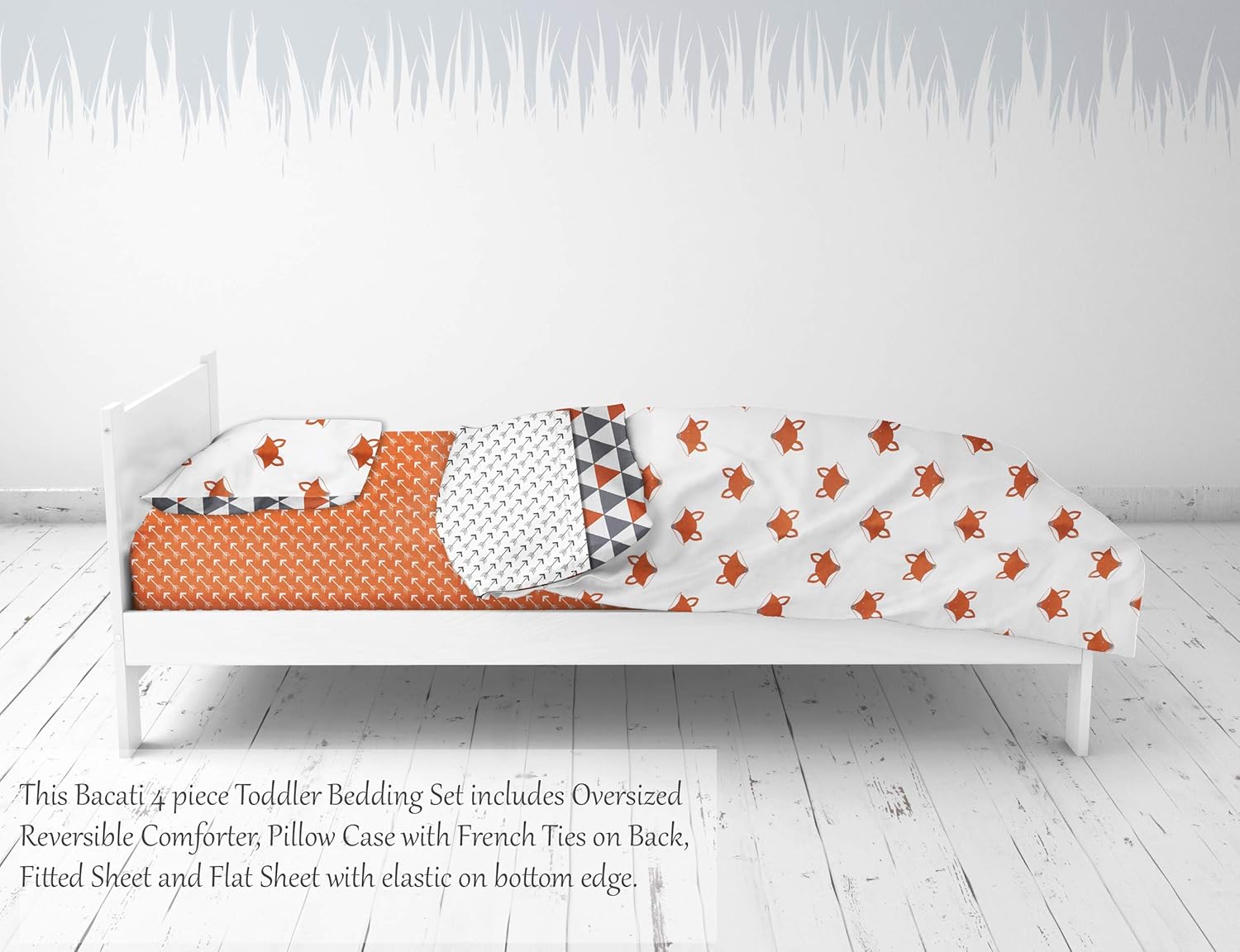 Bacati - Playful Foxs Orange/Grey 4 Pc Toddler Bedding Set