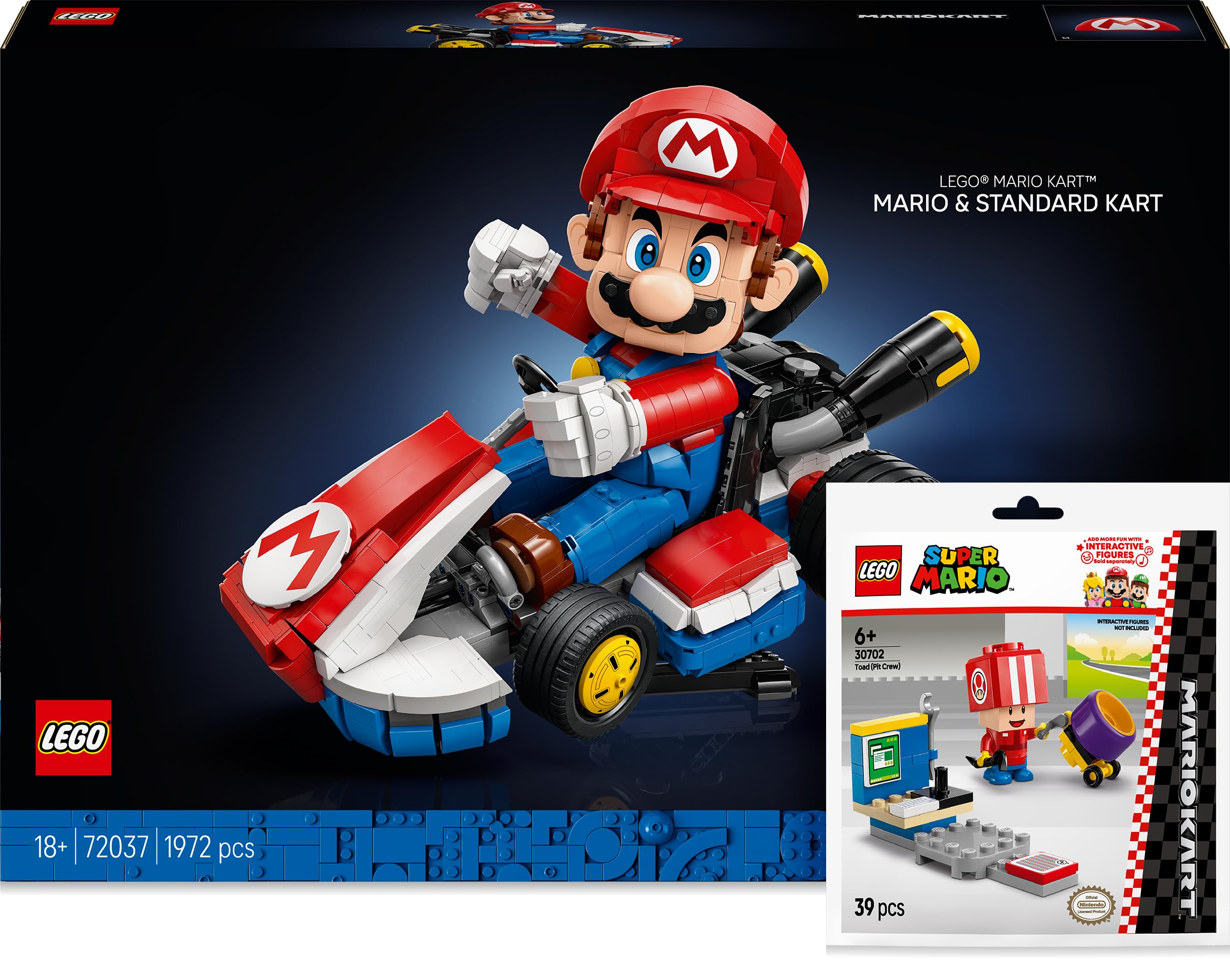 BRICK Flip Lego Mario Kart : Mario & Standard Kart (72037) avec Polybag Lego Toad (30702)