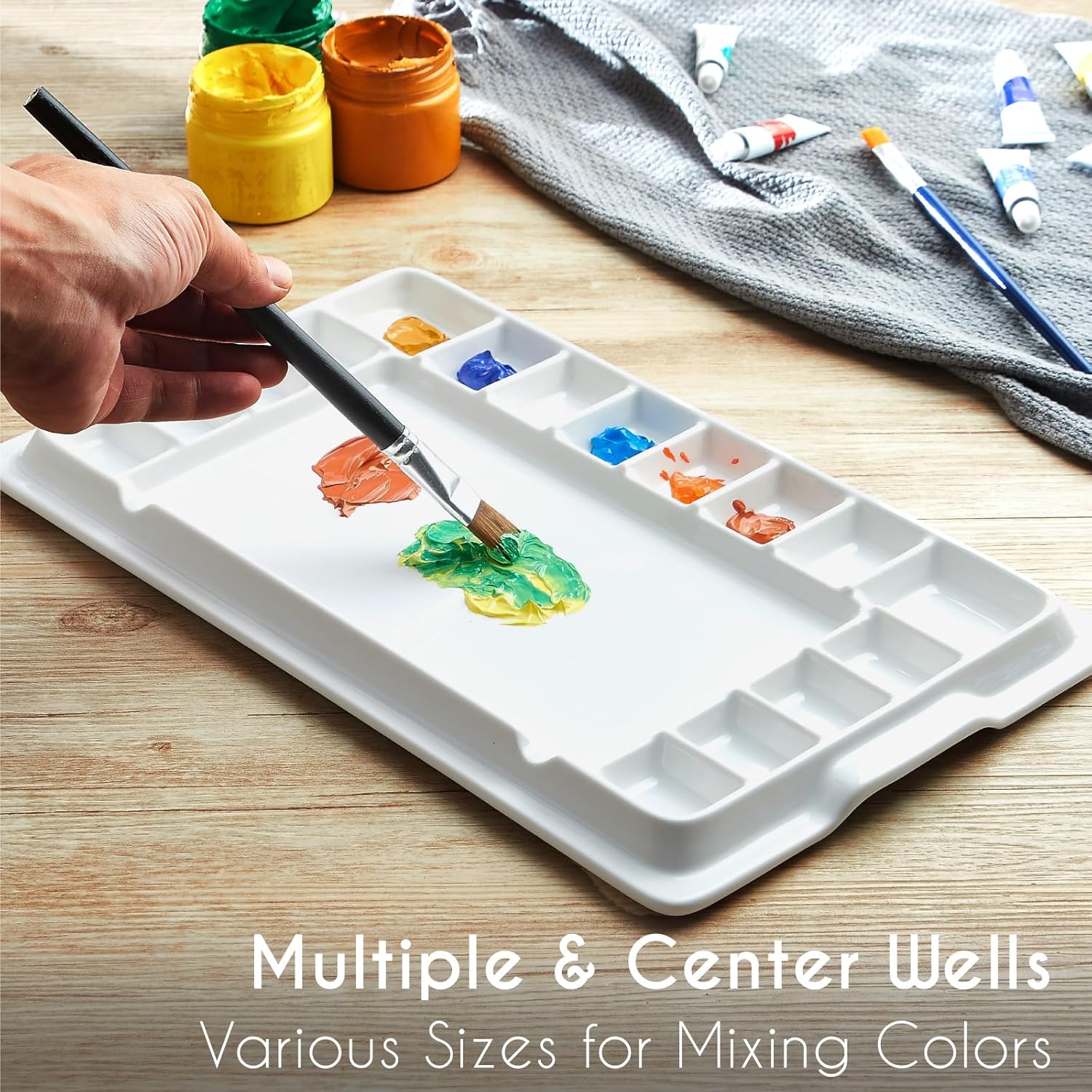 Ceramic Watercolor Palette, Rectangular Porcelain Artist Paint Palette, 16-Well Art Mixing Tray with Lid for Watercolor, Gouache, Acrylic Painting