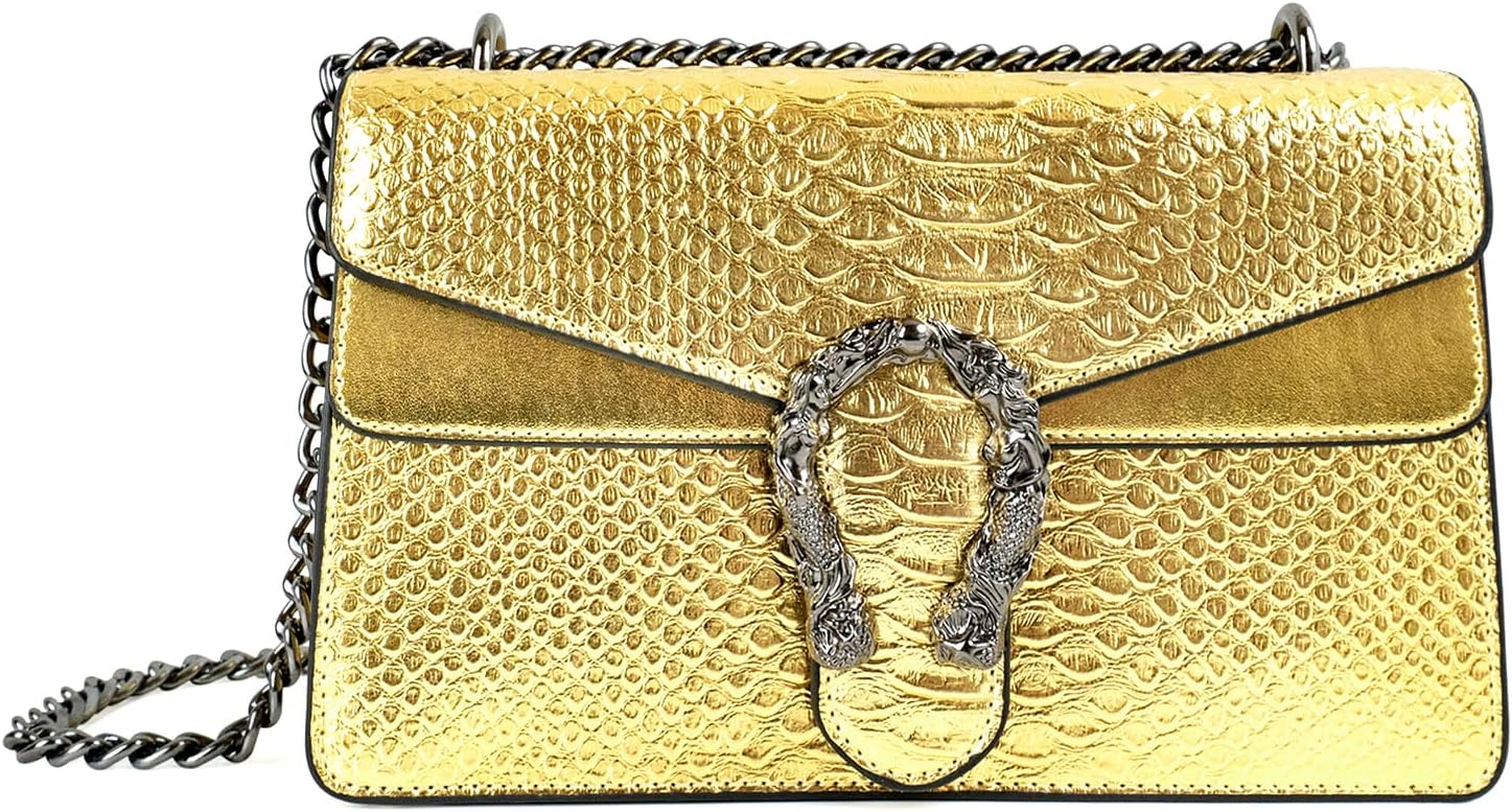 JBB Crossbody Bags for Women Snake Print Clutch Purses Evening Handbags Chain Strap Shoulder Satchel Gold
