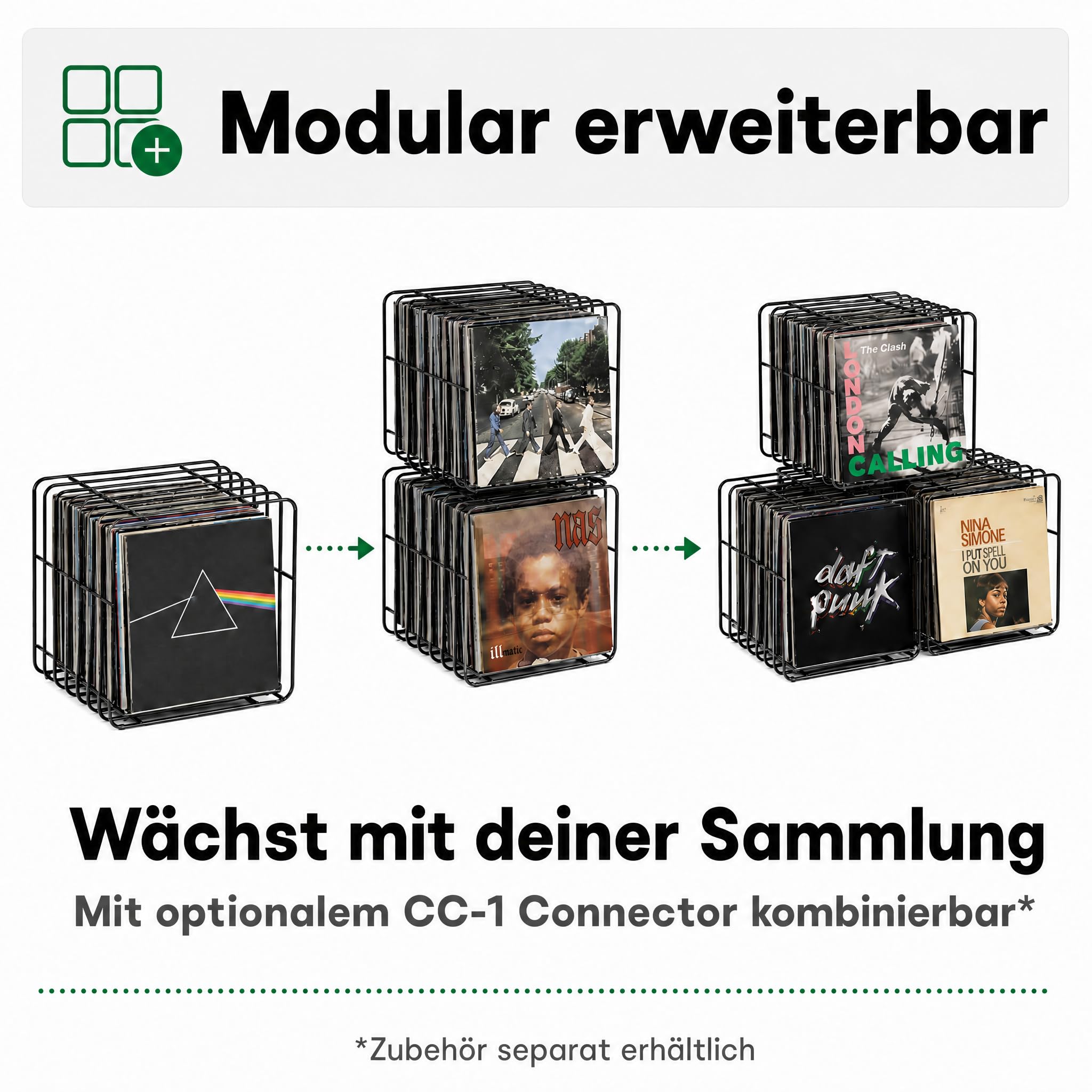 Zomo VS-Rack Cube Vinyl Regal – 348 x 348 x 315 mm - Schwarz - Pulverbeschichteter Stahl - Metall Schallplattenständer für 100–120 LPs – Modular erweiterbar