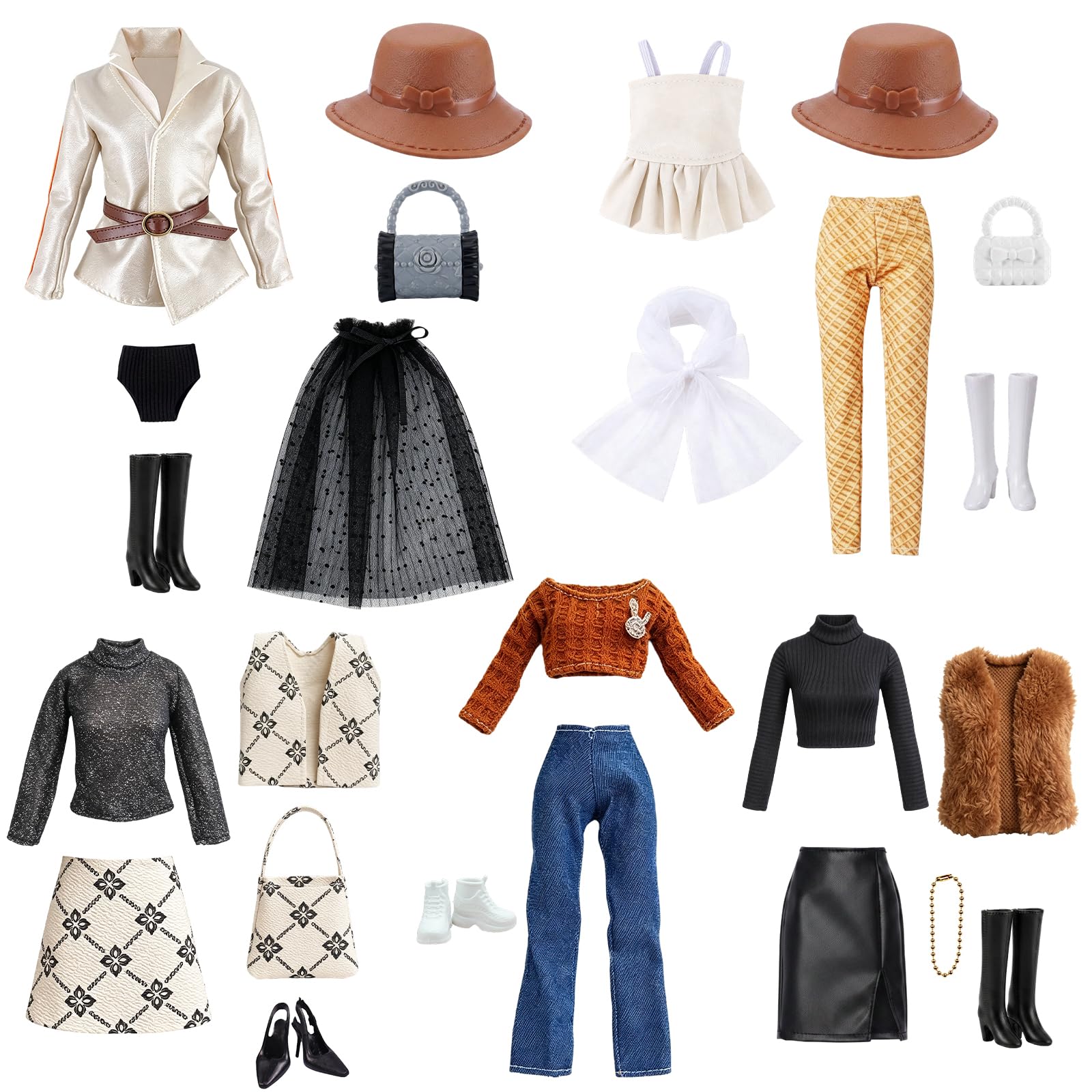 Atomvia Doll Clothes 25 PCS Set for 30 cm Dolls, Fashion Doll Outfit with Jacket, Dresses, Pants, Shoes & Accessories, Doll Clothing Set for 11.5 Inch Dolls (Doll Not Included)