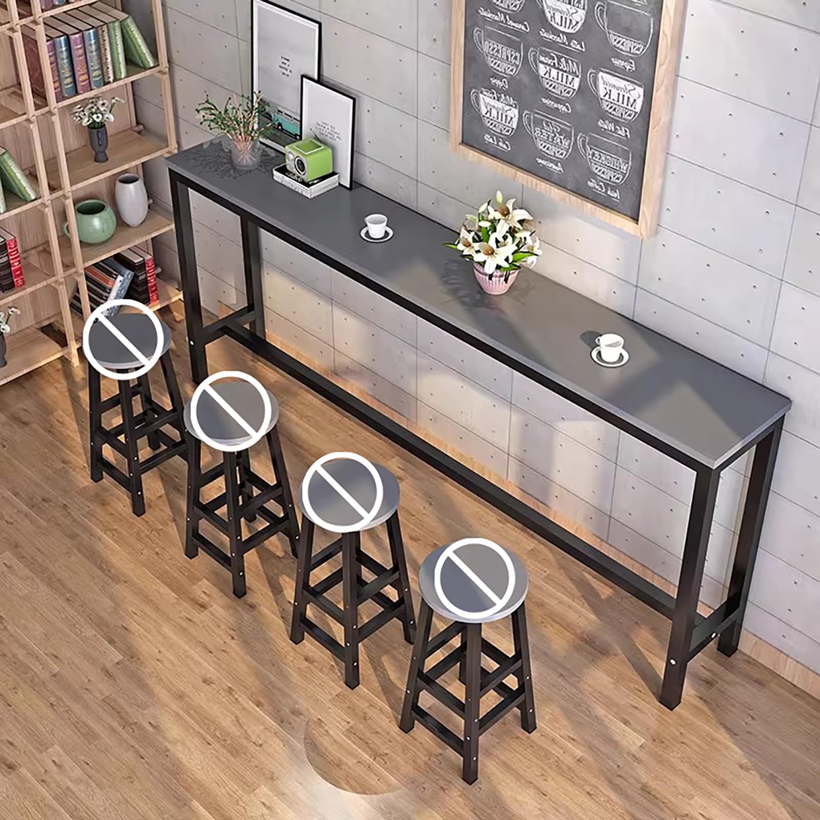 Table de bar haute rectangulaire étroite industrielle avec plateau épais gris 120cm