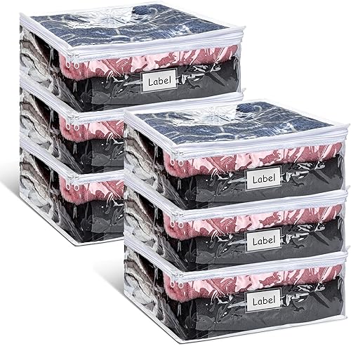 Hoolerry 6 bolsas de almacenamiento para suéteres, bolsas de plástico transparente de PVC para almacenamiento de ropa, con cremallera y etiqueta