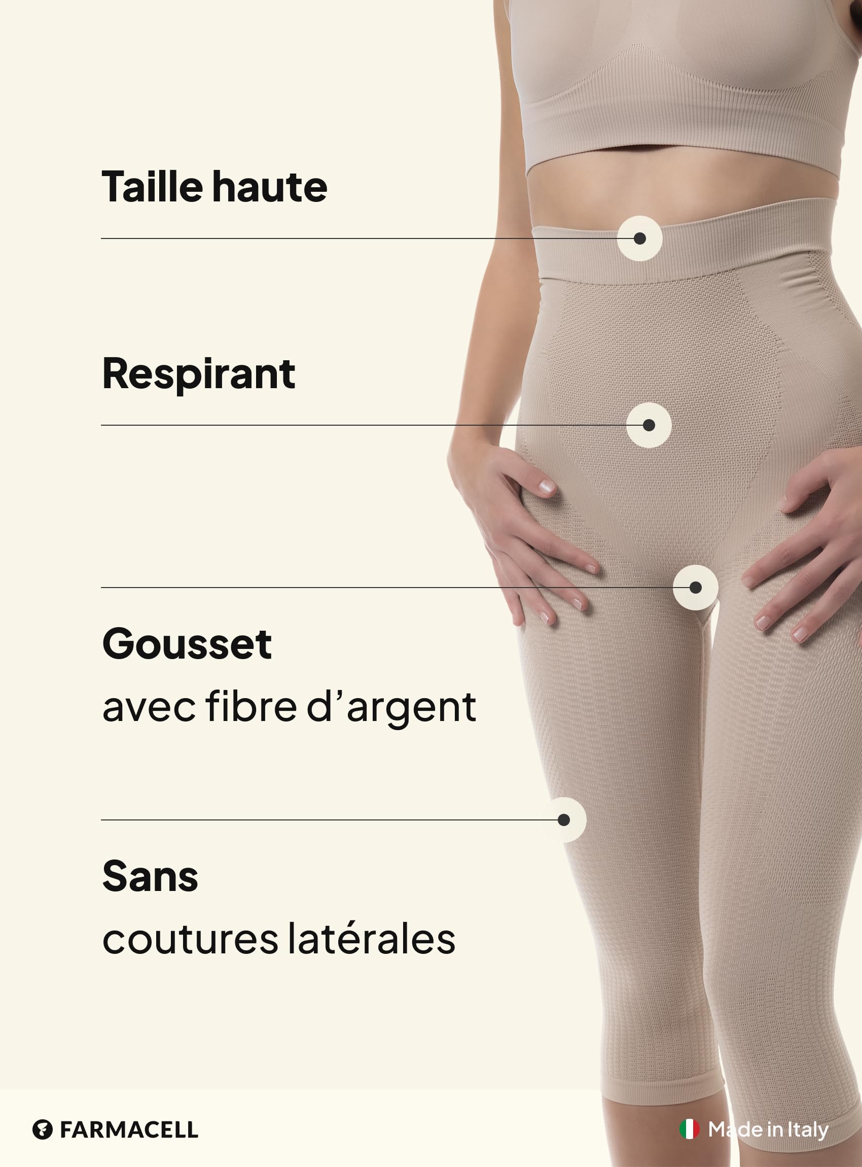 Farmacell Legging Femme 3/4 Gainant Anti-Cellulite, Effet Ventre Plat et Push-Up, Made in Italy, 323