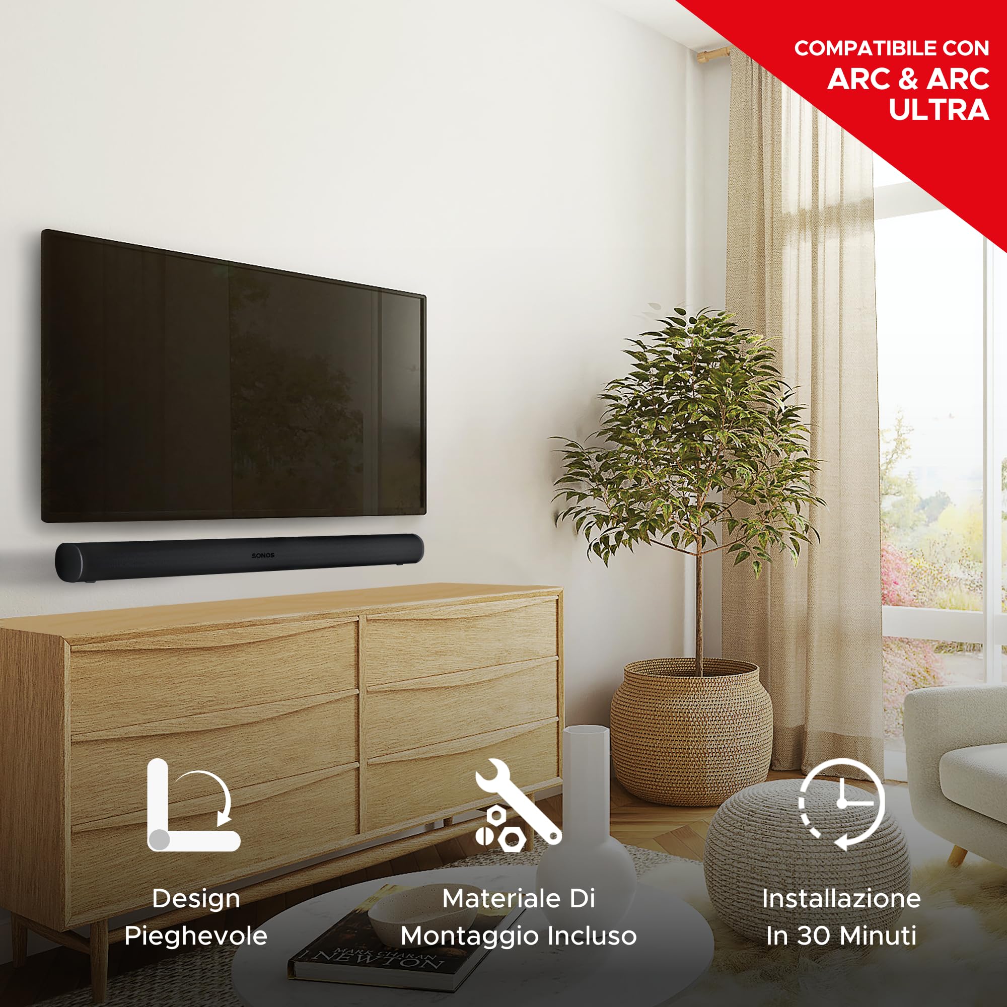 Sound bass Staffa da parete per Arc Soundbar, nera | Compatibile con Sonos Arc e Arc Ultra, profondità regolabile, kit completo, progettato nel Regno Unito