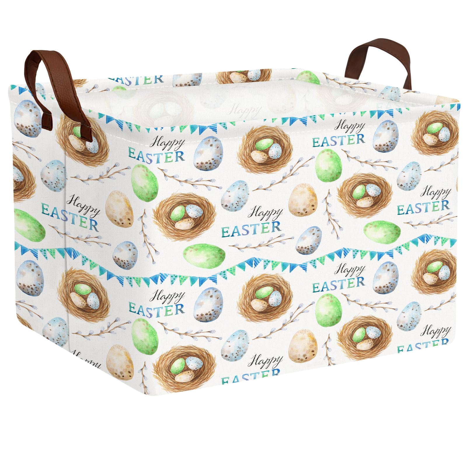 Large Cute Easter Basket for Kid Empty Gift Baby Rectangle Storage Bin Bunny Eggs Boy＆Girl Room Décor (Bird Nest)