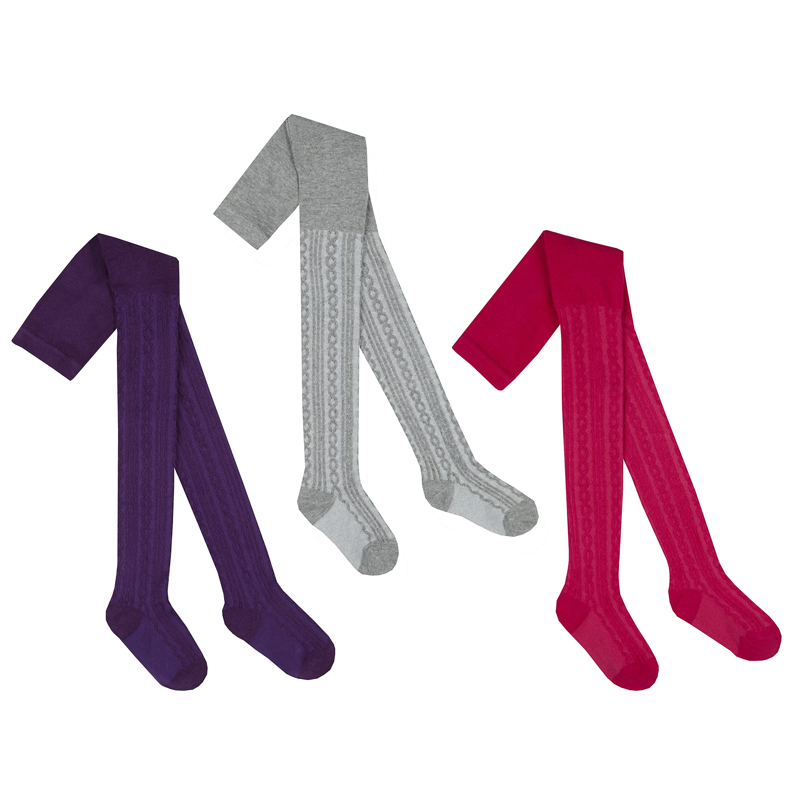 Metzuyan Girls Cable - 3 Pairs Infant 3 Pairs Cotton Rich Tights 2-8 Years Patterned Warm Cute Cable Knitted - 3 Pairs 2-3 Years