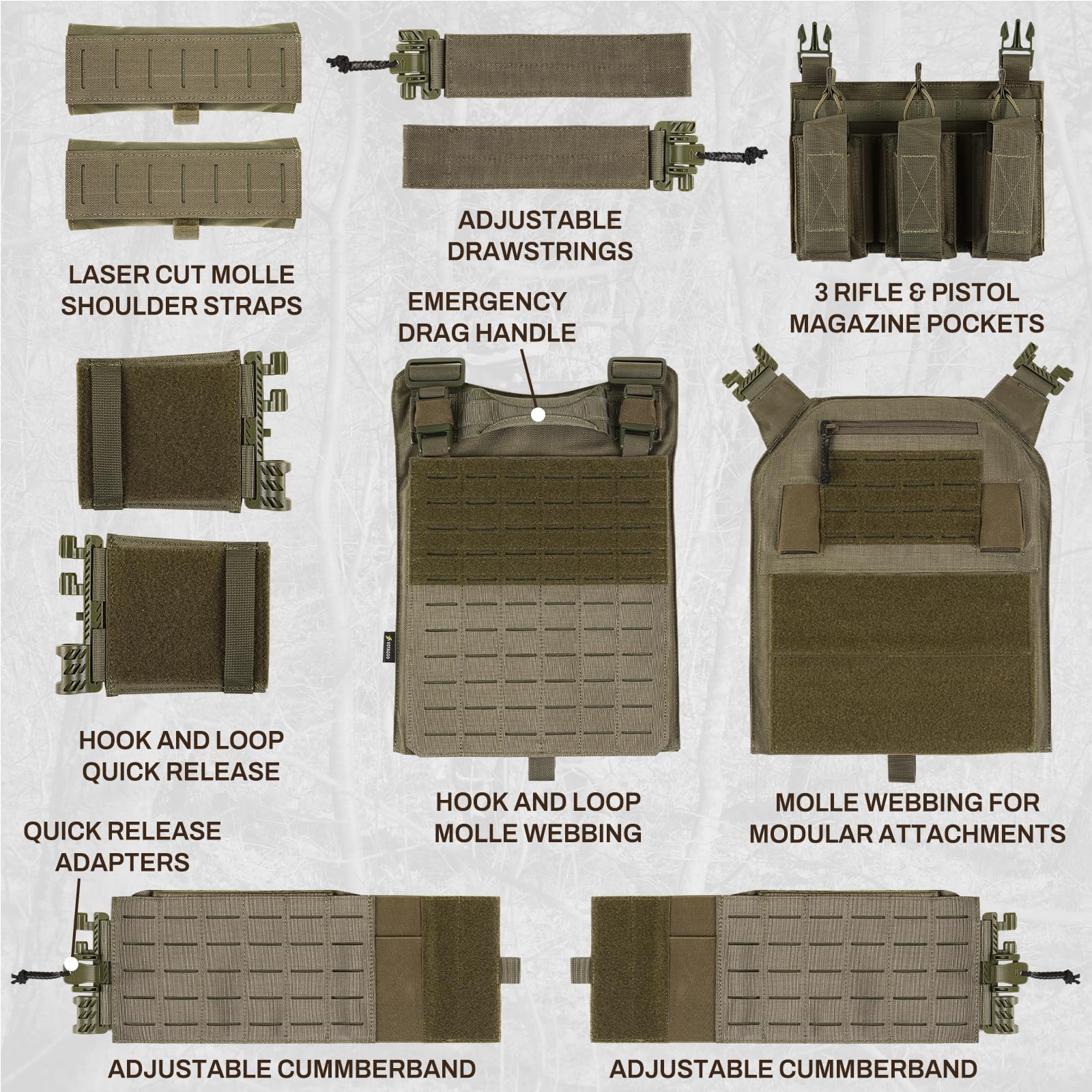 VOTAGOO GEAR Taktische Weste, Schnellverschluss, leichte Airsoft-Weste, verstellbare Gewichtsweste für Outdoor-Jagdtraining