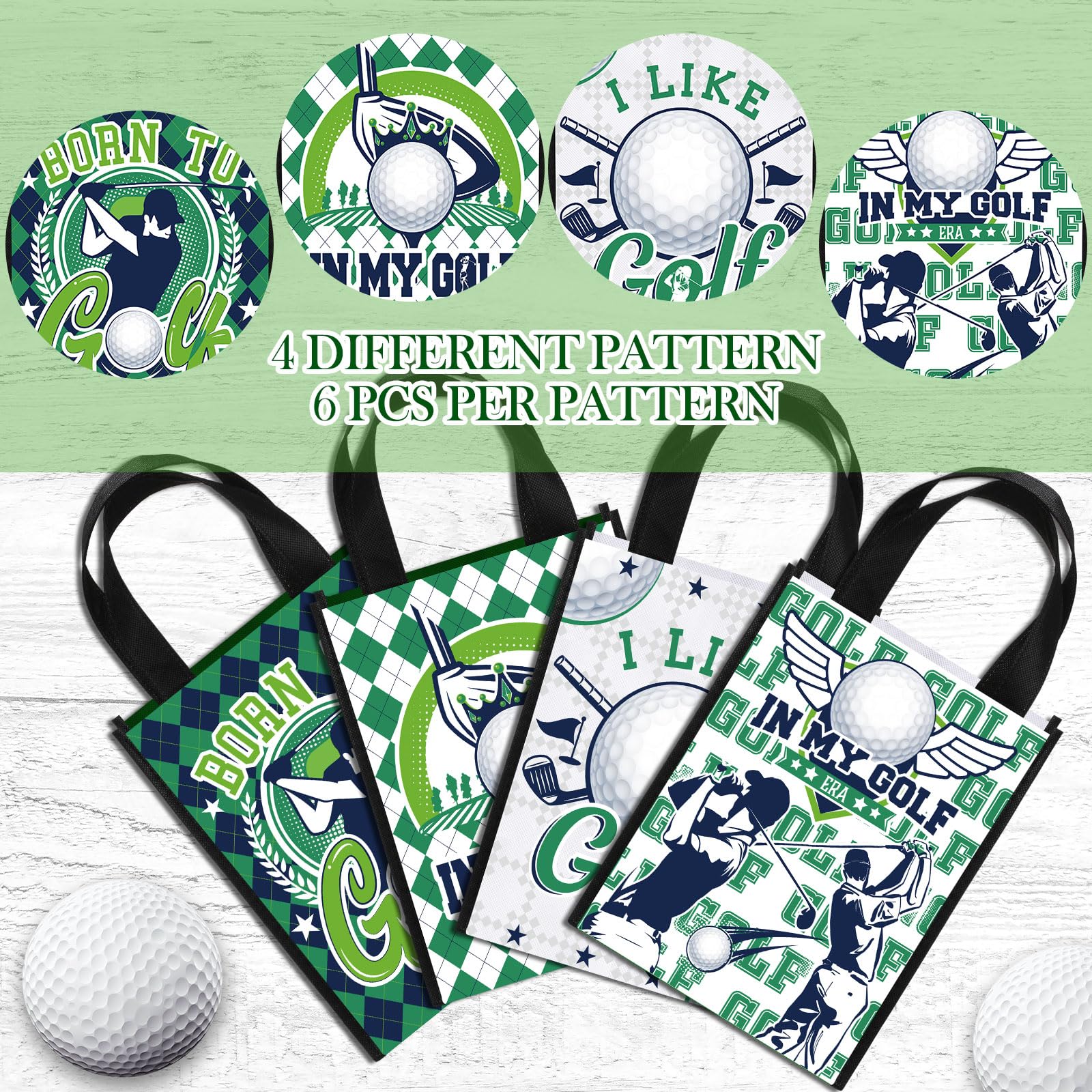 Estune 24 Pcs Golf Party Favor Bags Golf Gift Goodie Bags Treat Candy Non Woven Wrapping with Handles Tote for Sports Birthday Party Supplies Sports Theme Decorations