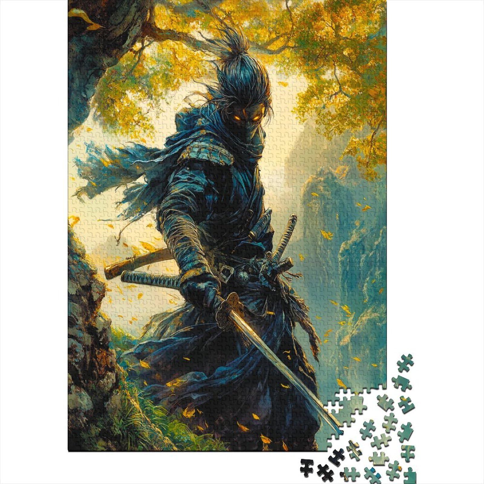 1000 Piece Jigsaw Puzzles for Adults Samurai Jigsaw Puzzle Japanese Samurai Home Decoration Multi Colour Educational Games Suitable for Decompression And Wall Decor 1000pcs (75x50cm)