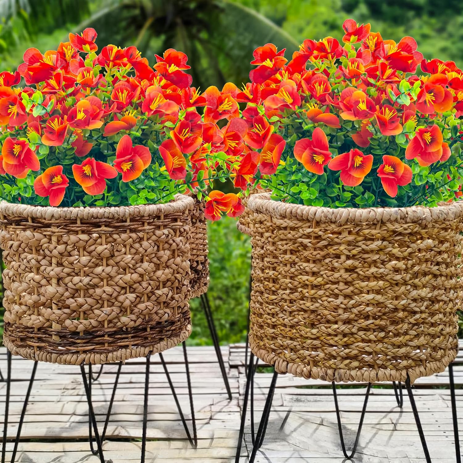 Artificial Flowers for Outdoors Faux Shrubs,20 Bundles UV Resistant Outdoor Fake Plastic Flower Plants for Outside Indoor Home Décor(Orange Red)