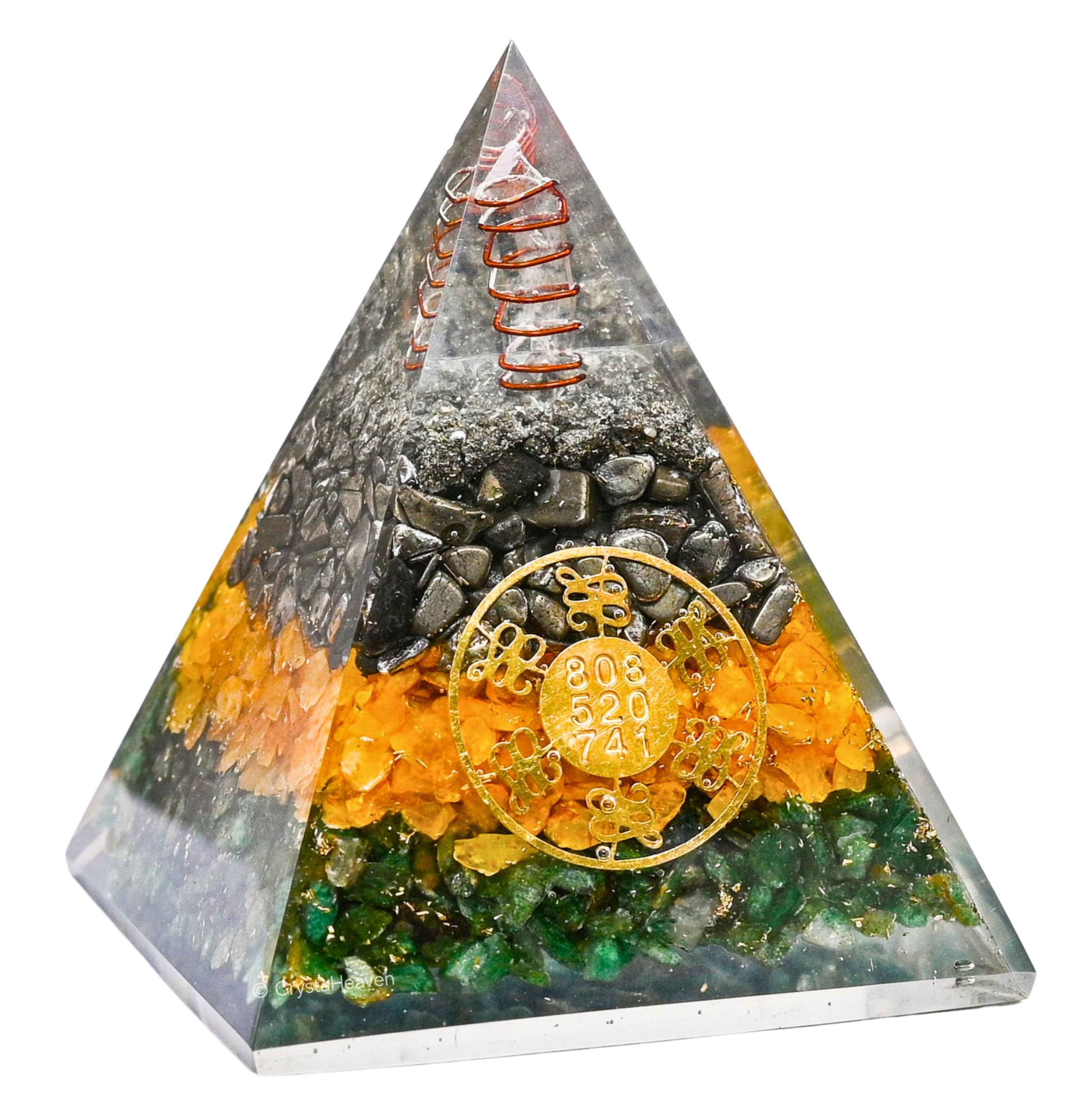 Money Magnet Pyrite Pyramid Vastu for Home - Certified Pyrite Citrine Green Aventurin Stone Original Pyramid with Zibu Symbol - Vastu Pyramid for Pooja, Financial Growth & Positive Energy