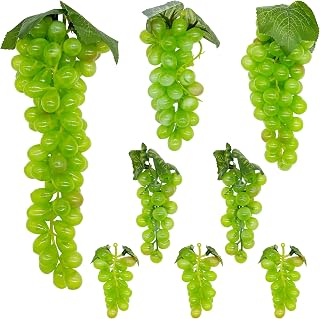 Woohome 8 Bunches Green Artificial Grapes with Vines - Lifelike Fake Grape Bunches for Wedding Favors, Home Decor, Fruit Props