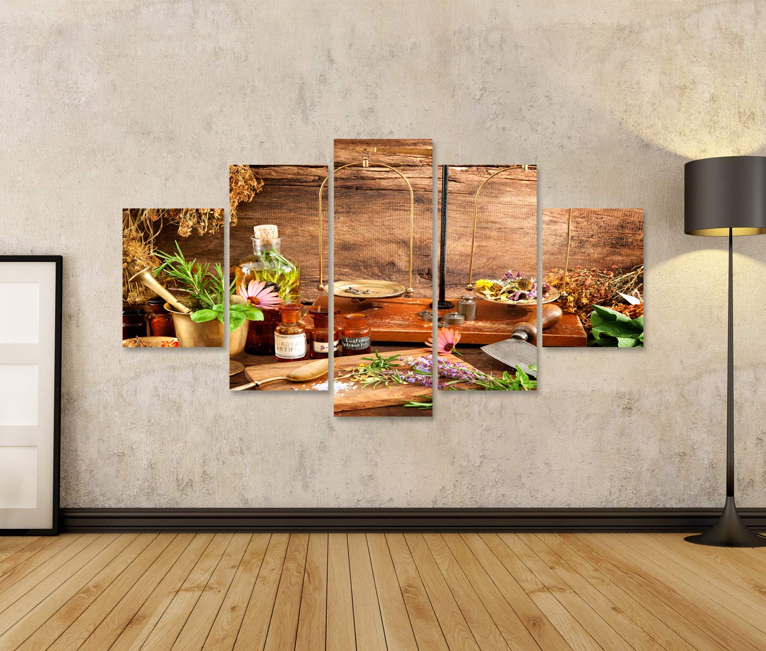 islandburner Quadro su tela Medicina alternativa antica naturale a base di erbe fiale scala sfondo di legno Stampe Arte Poster Murale