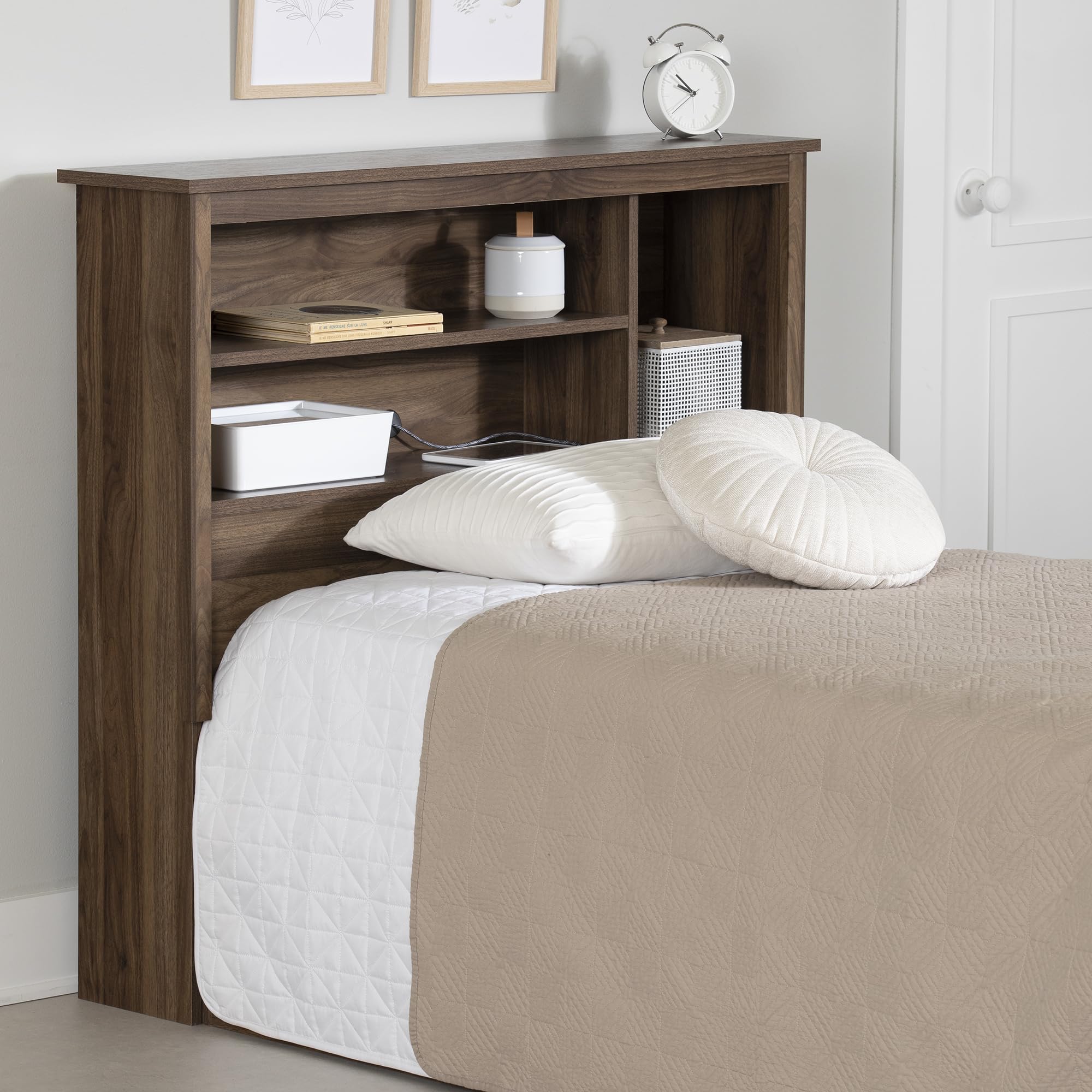 South Shore Furniture Yodi Bookcase Headboard, Twin, Natural Walnut