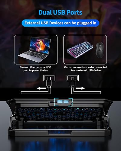 Vista 4 de AICHESON Almohadilla de enfriamiento para laptop de 12 a 15.6 pulgadas, 6 ventiladores más fríos con luces azules, soporte de enfriamiento