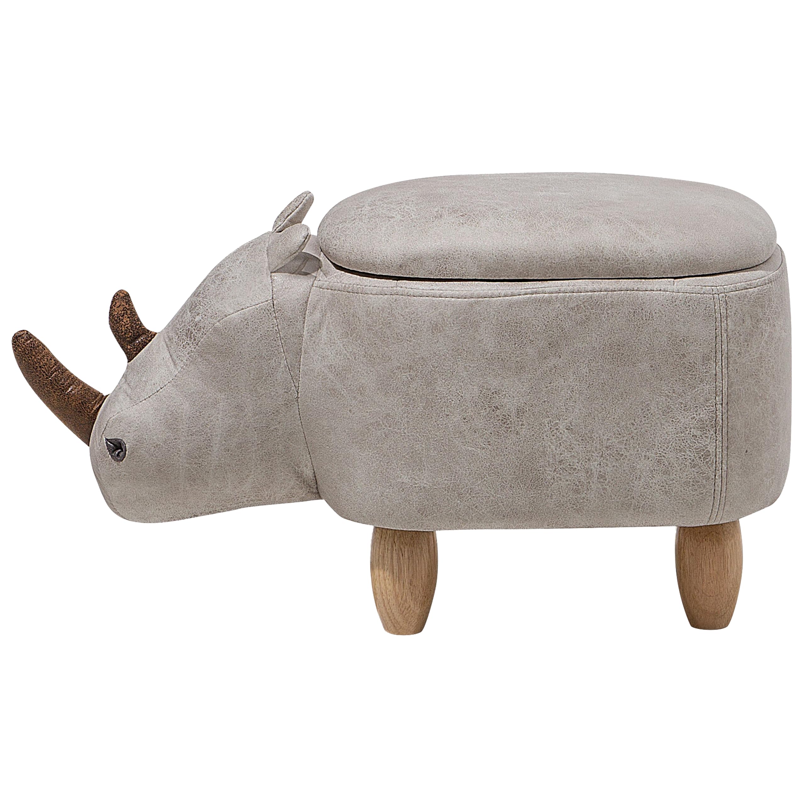 Hocker Nashorn Lederoptik hellgrau Tierhocker für Kinder mit Stauraum Rhino