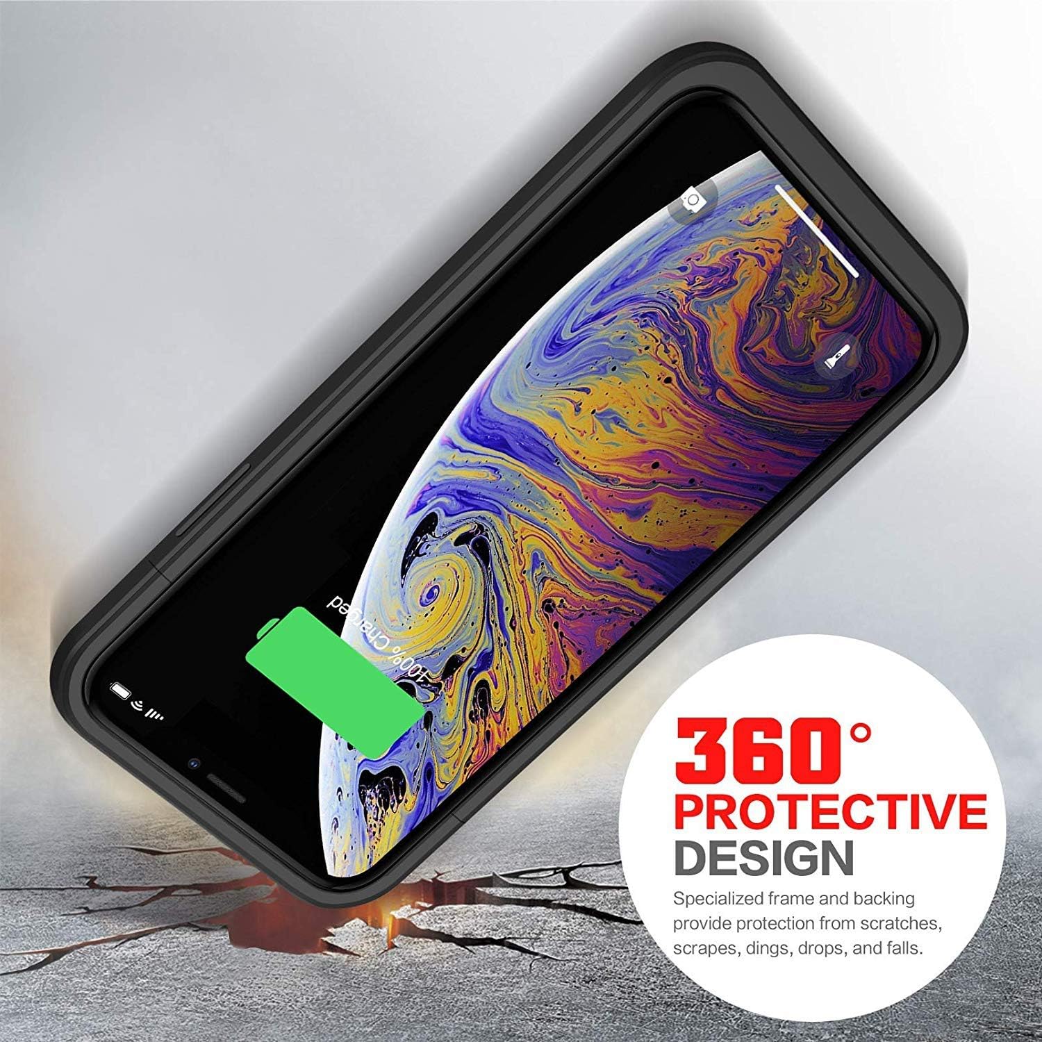 Battery Case for iPhone Xs Max, 6200mAh Upgraded Protective Charging Case Rechargeable External Battery Pack for iPhone Xs Max Portable Charger Case Backup Power Cover [6.5 inch] (Black)