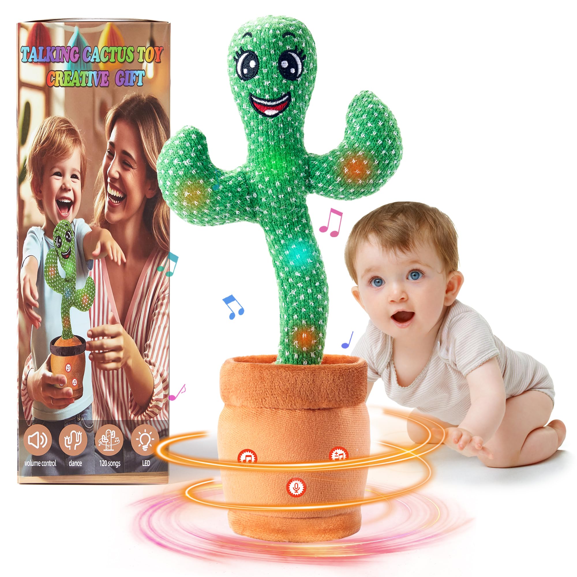 Dancing Talking Cactus Toy for Baby Toddler, Singing Cactus with 120 Pcs Songs+Dancing+Recording+LED, Mimicking Recording Cactus Toys Gift for 0-6 6-12 Months Babies 1 2 3 Year Old Boys Girls