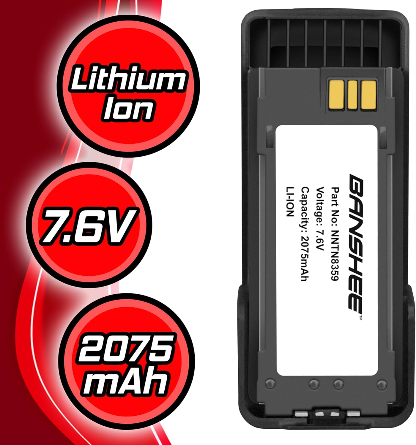 Battery specifications: Lithium Ion, 7.6V, 2075mAh