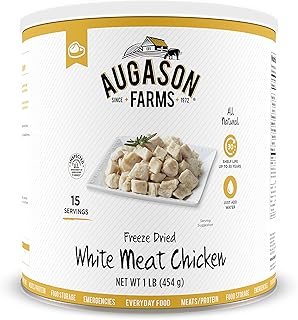Augason Farms Freeze-Dried White Meat Chicken 100% Real Precooked Chicken Long-Term Food Storage Large Can, 16 oz