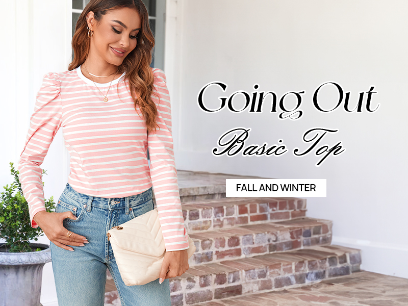 MEROKEETY Women's Puff Long Sleeve Striped Tops Crew Neck 2025