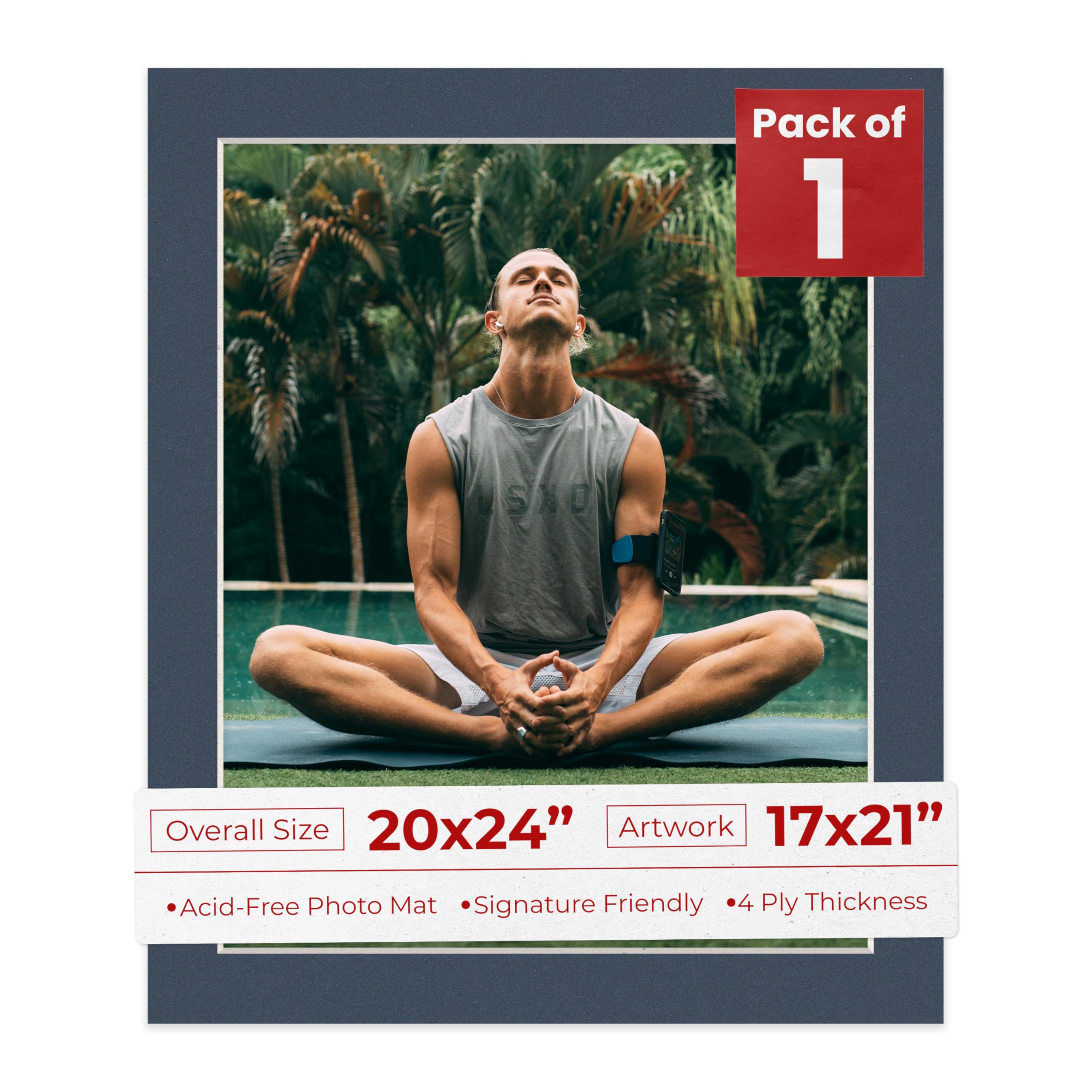 20x24 Mat Bevel Cut for 17x21 Photos - Acid Free Navy Precut Matboard - For Pictures, Photos, Framing - 4-ply Thickness-image-43