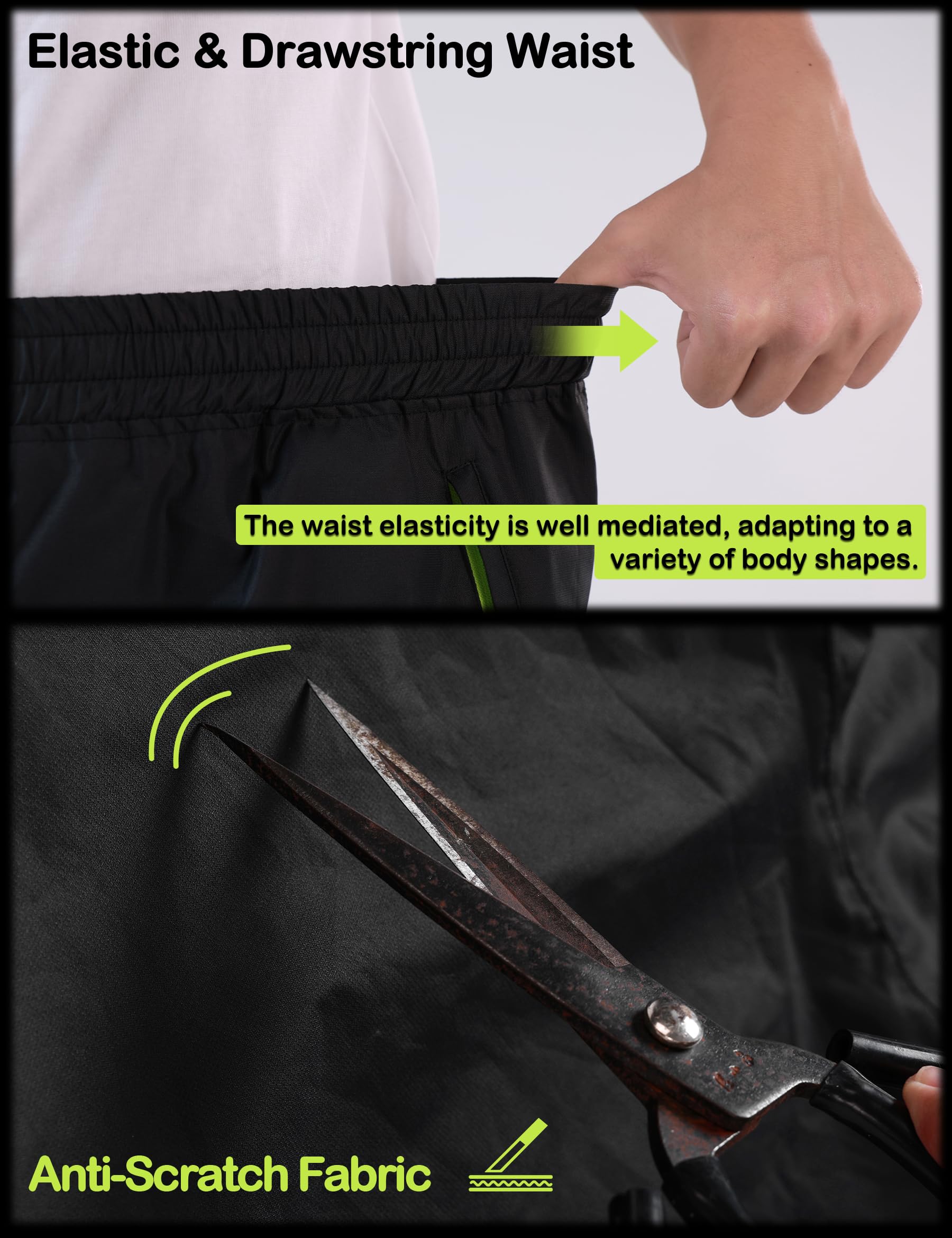KUTOOK Pantalones Lluvia, Chubasquero Ligeros Hombre, 100% Impermeables,Transpirables, con Costura sellada, para Trekking, Senderismo, Montaña, Golf, Pesca, Ciclismo, Moto RP500
