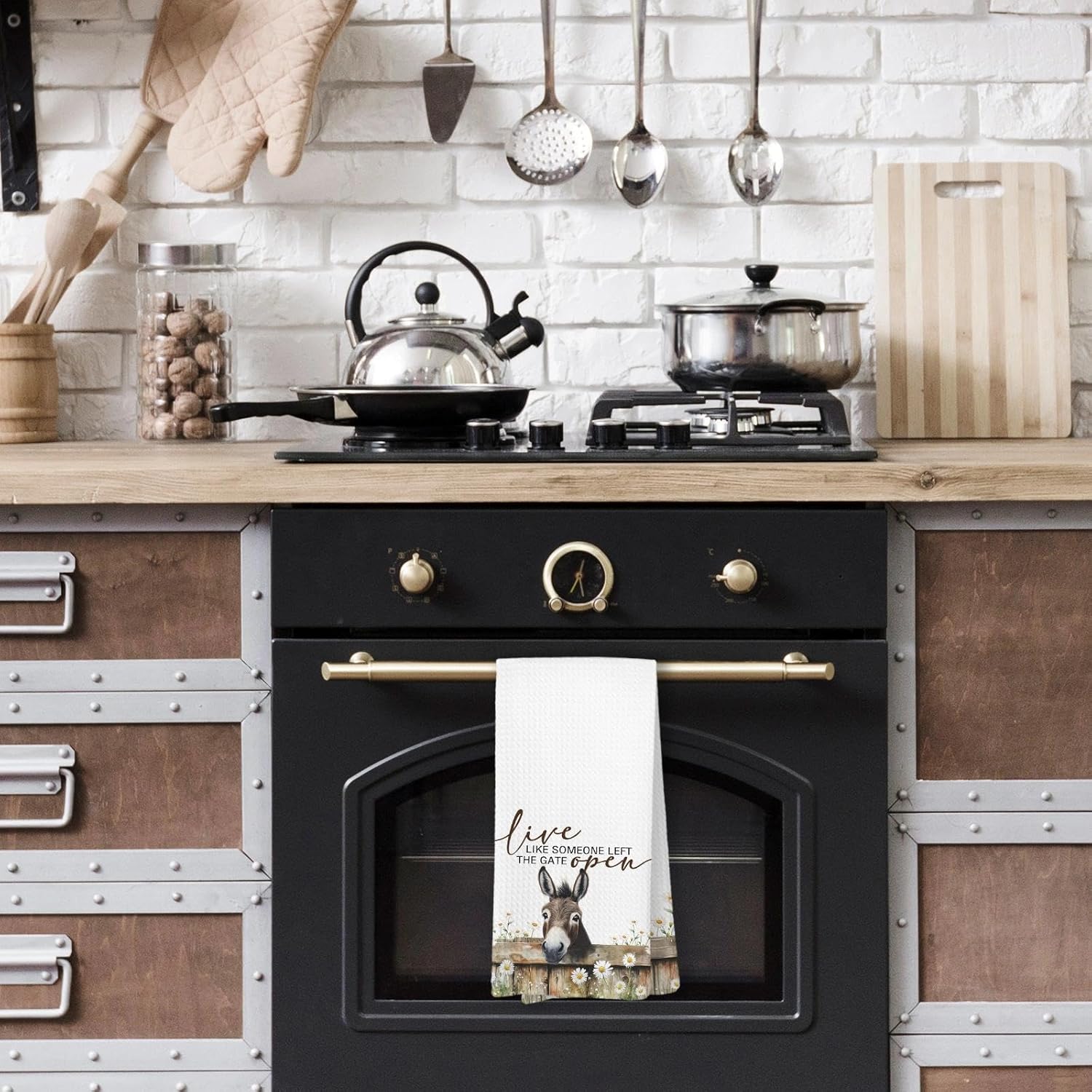 Donkey Kitchen Towels,Western Farmhouse Animal Hand Towels for Kitchen,Live Like Someone Left The Gate Open,Donkey Gifts - Image 3